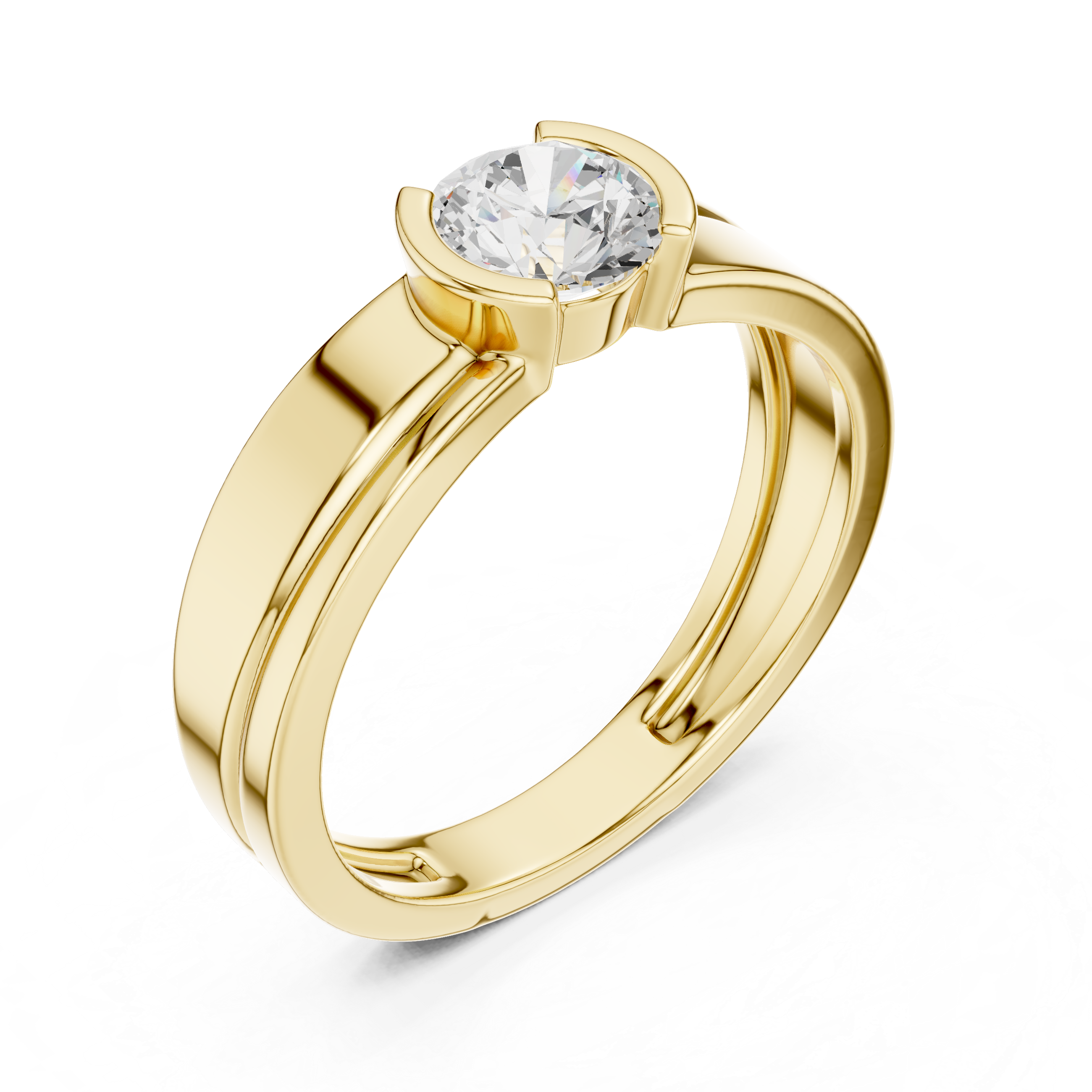 Round Cut Minimal Prong Set Men’s Ring with Split Band Detail