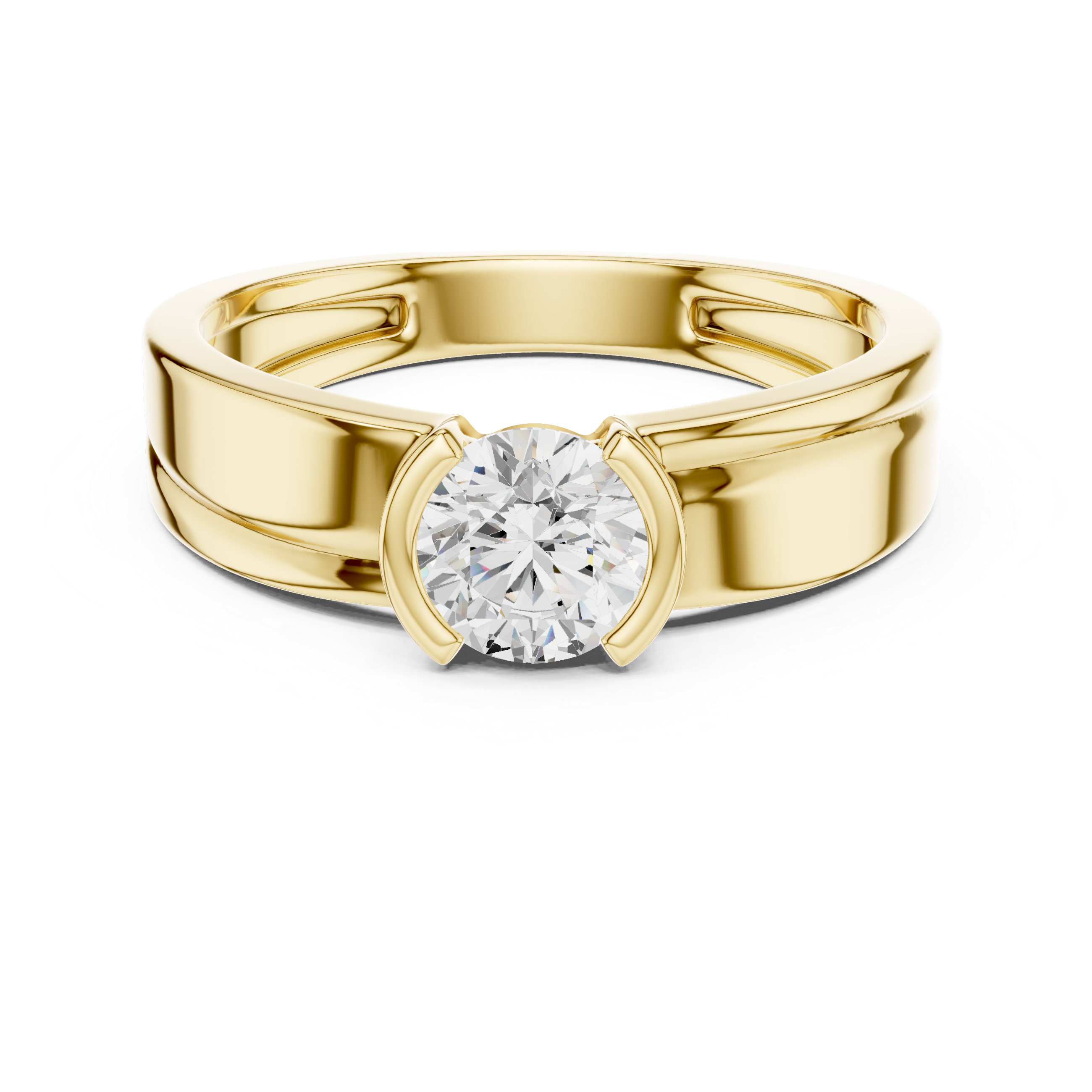Round Cut Minimal Prong Set Men’s Ring with Split Band Detail