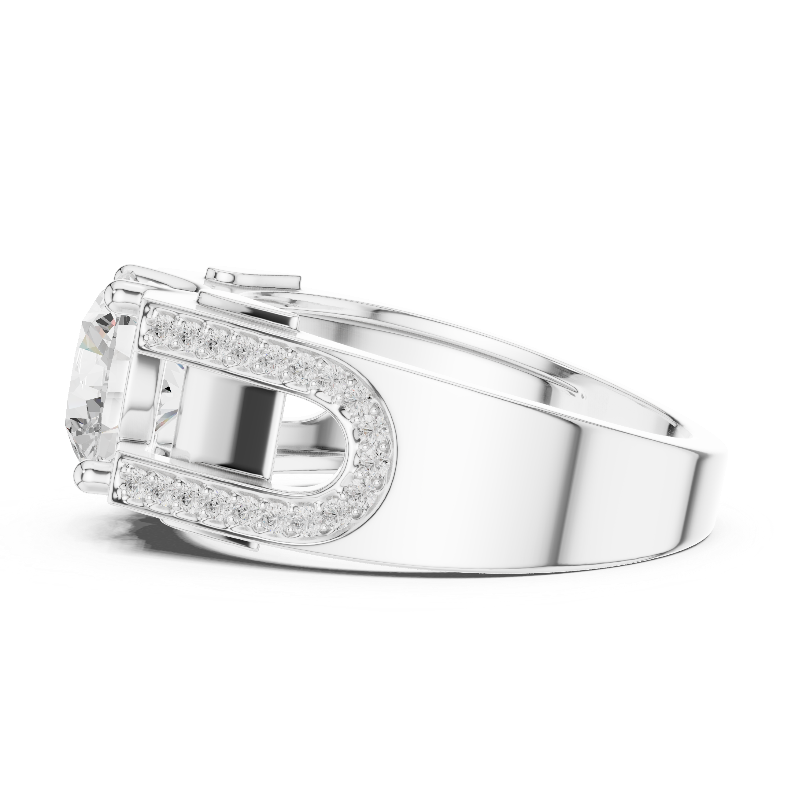Round Cut Diamond Men’s Ring with Double Pavé U-Channel Design