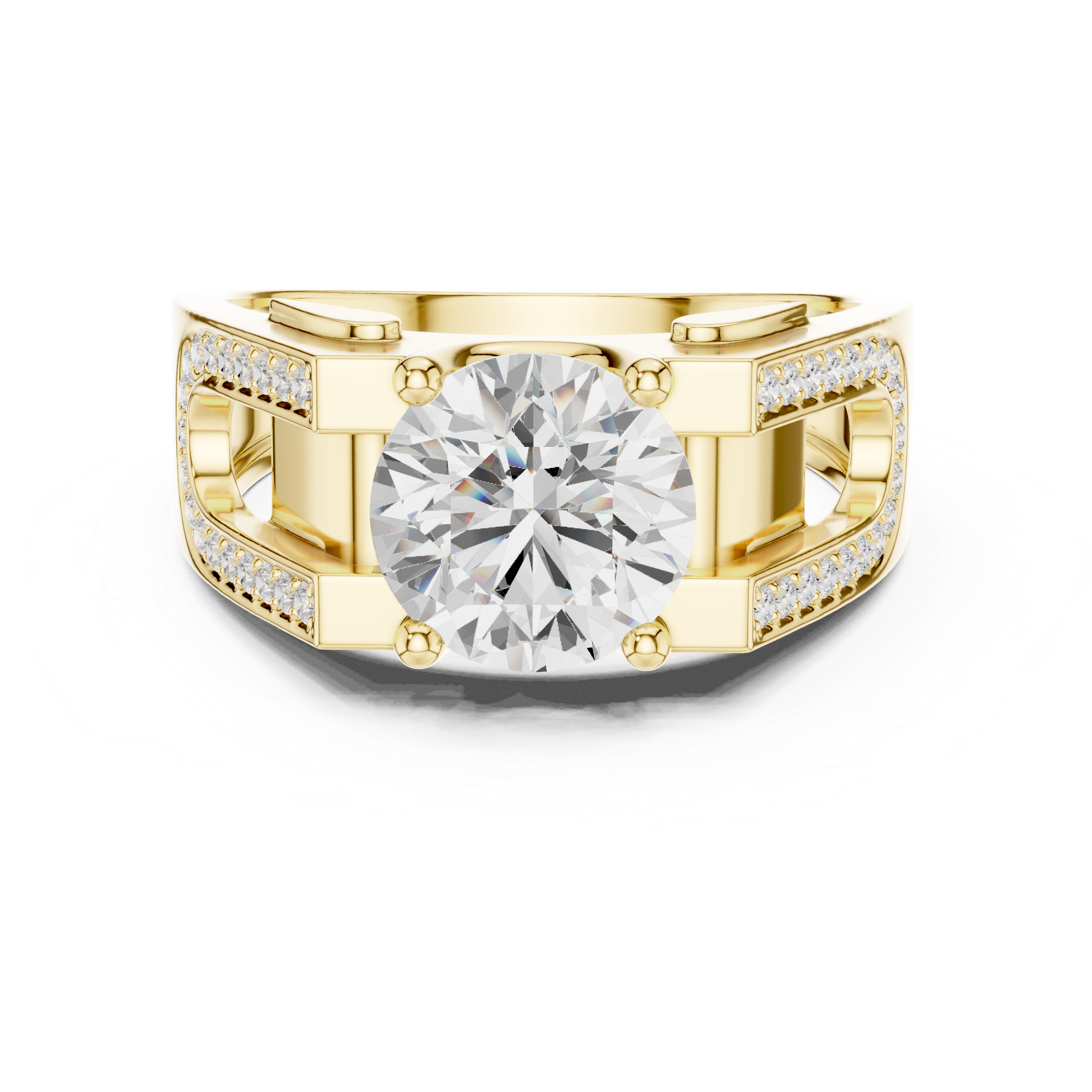 Round Cut Diamond Men’s Ring with Double Pavé U-Channel Design