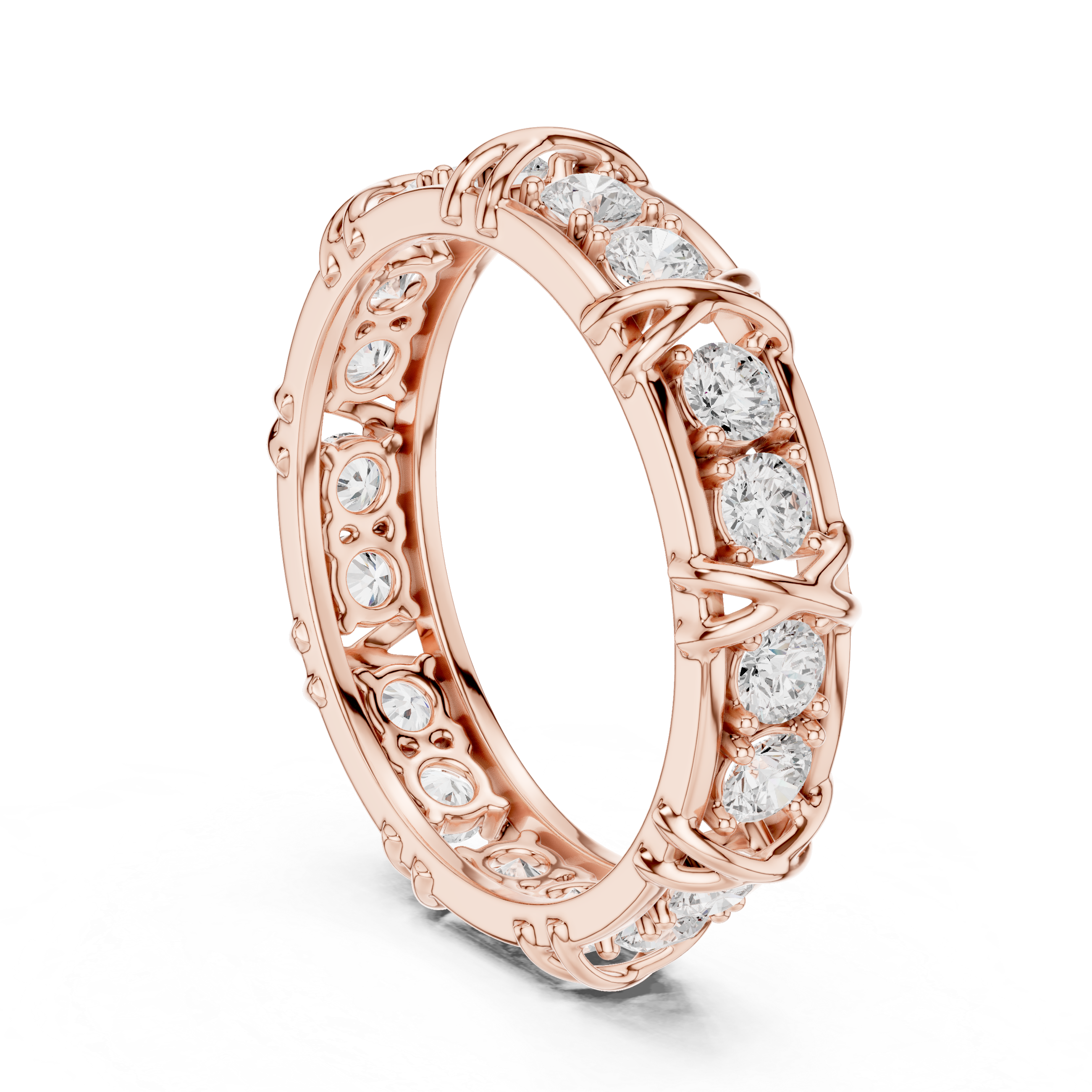Round Cut Eternity Ring with Vintage X-Prong Cage Design