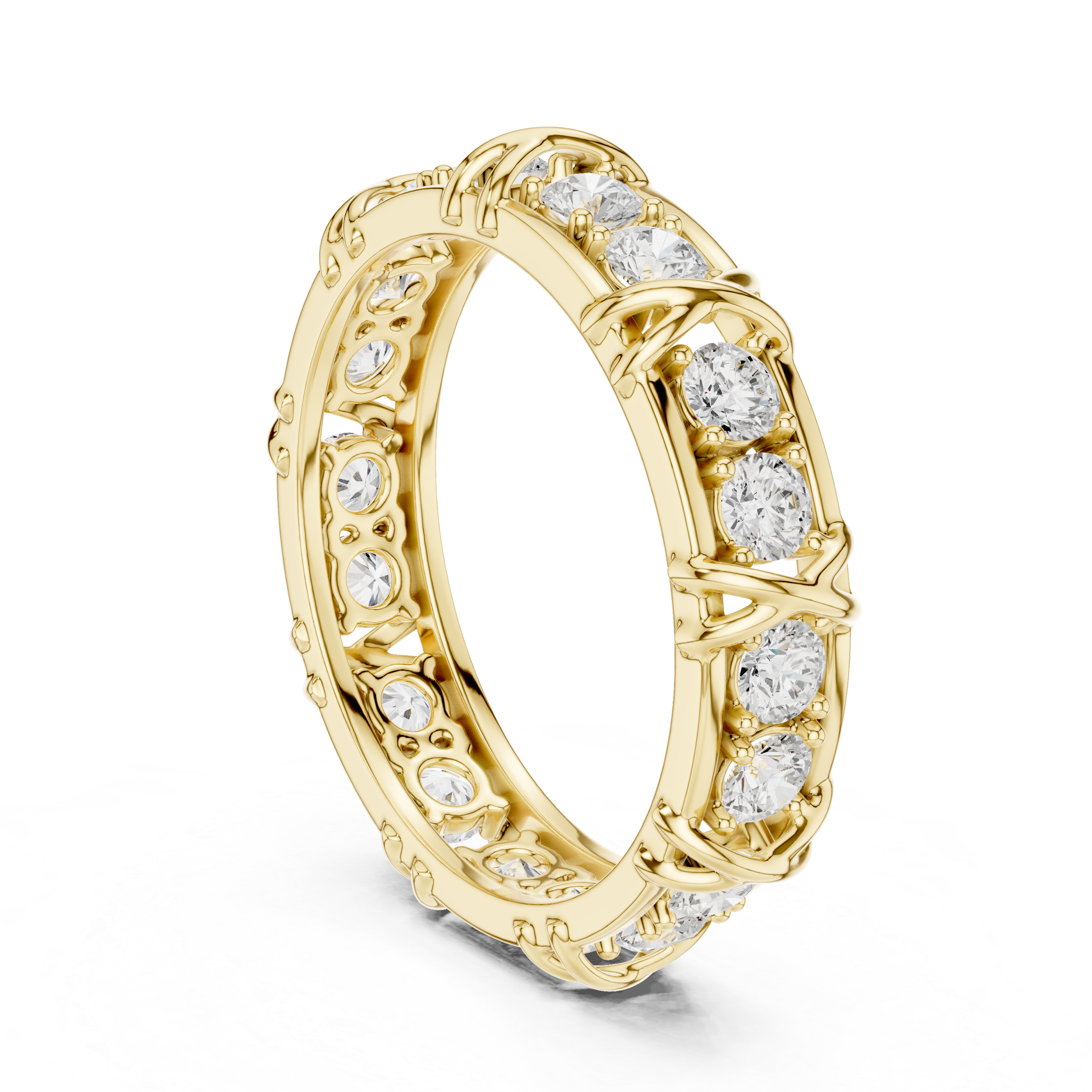 Round Cut Eternity Ring with Vintage X-Prong Cage Design
