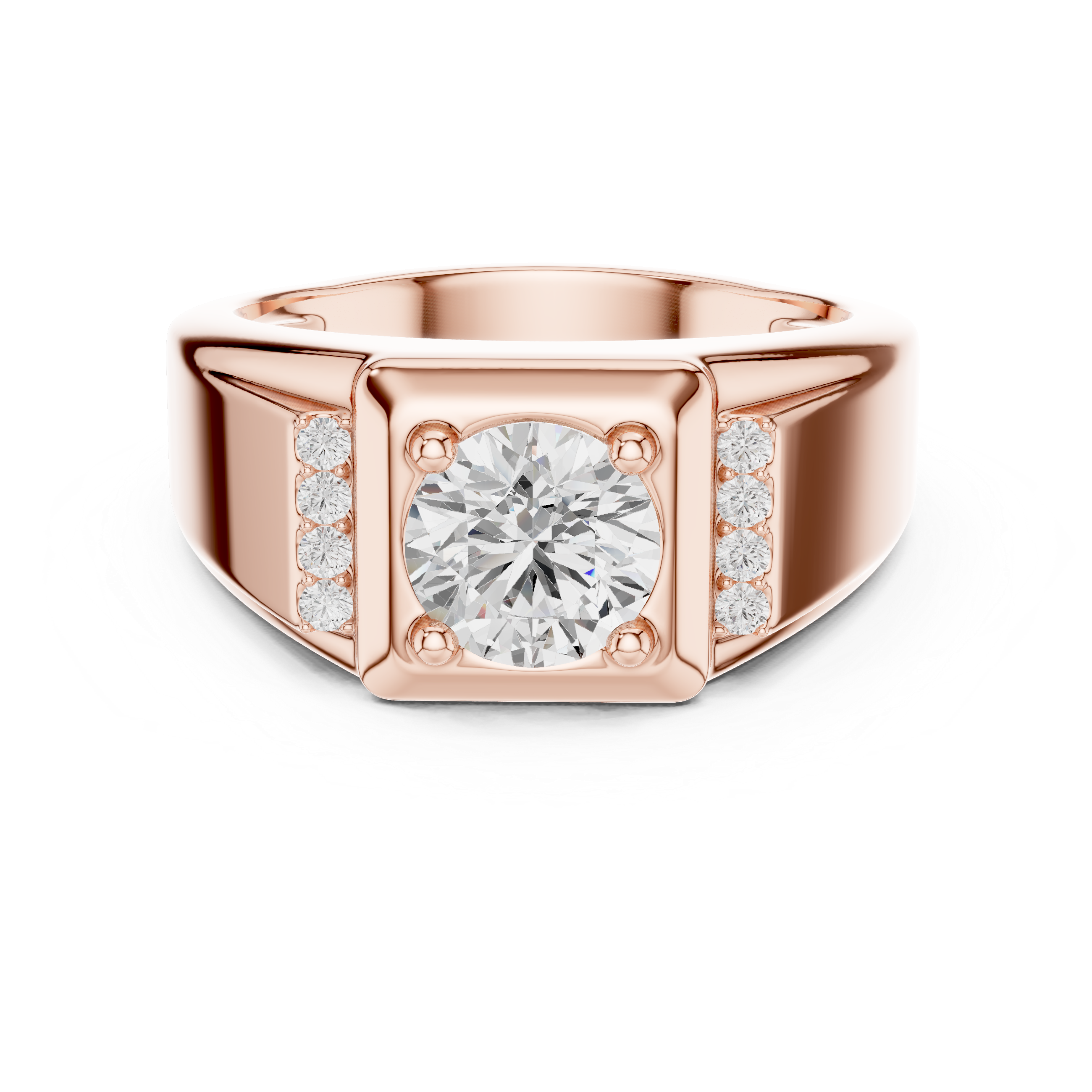 Round Cut Stone Men's Ring – Bold Design with Side Pavé Details