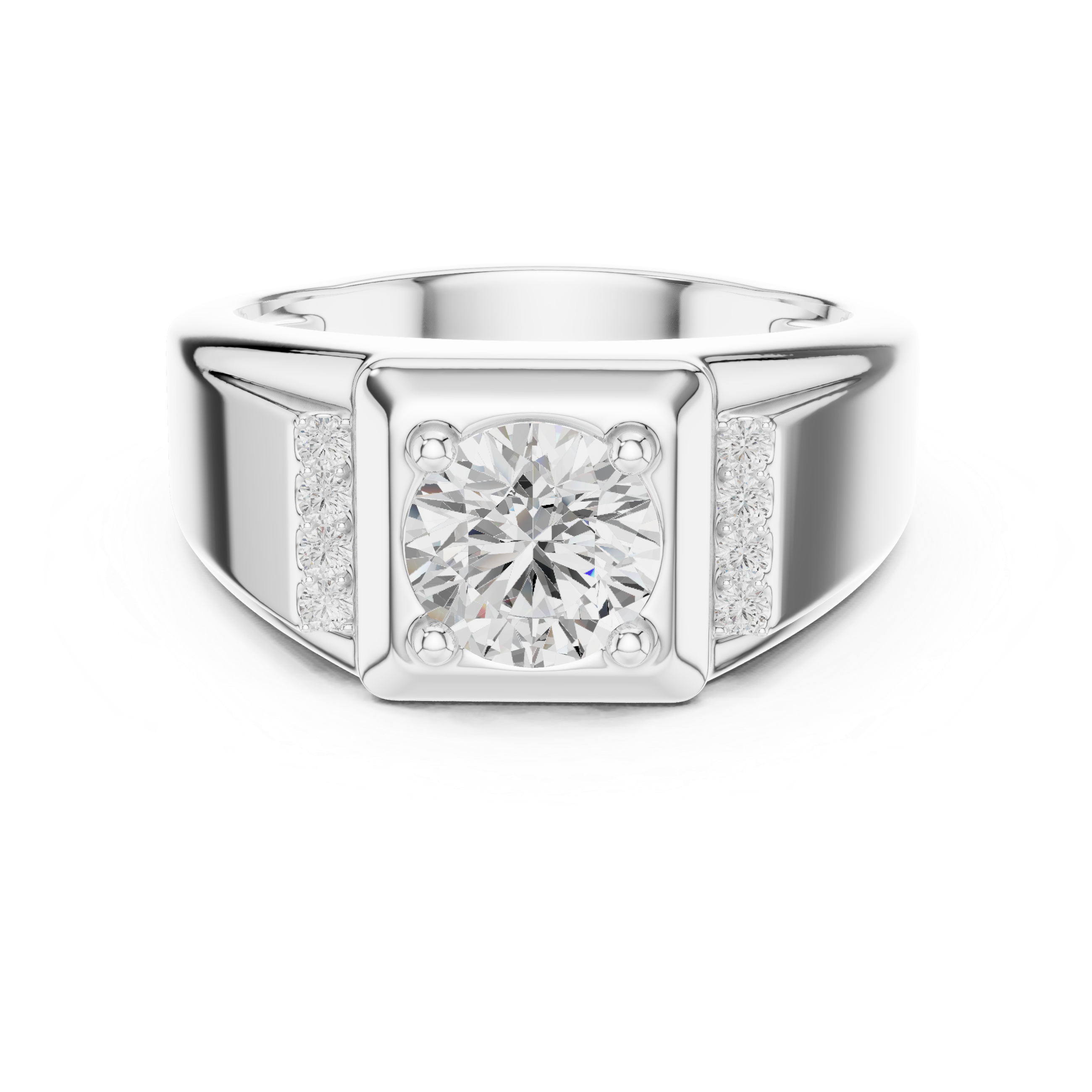 Round Cut Stone Men's Ring – Bold Design with Side Pavé Details