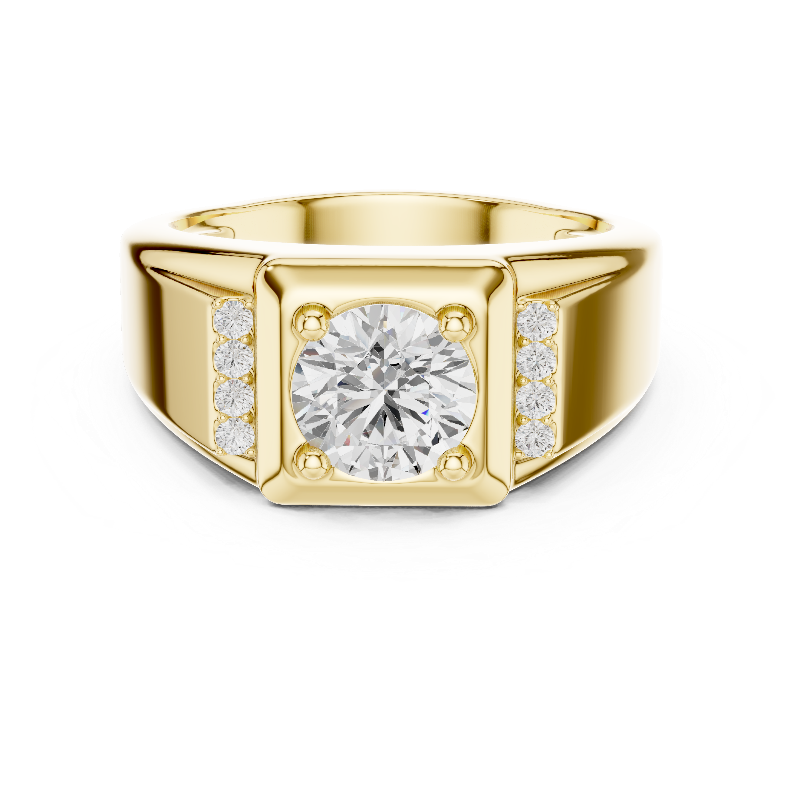 Round Cut Stone Men's Ring – Bold Design with Side Pavé Details