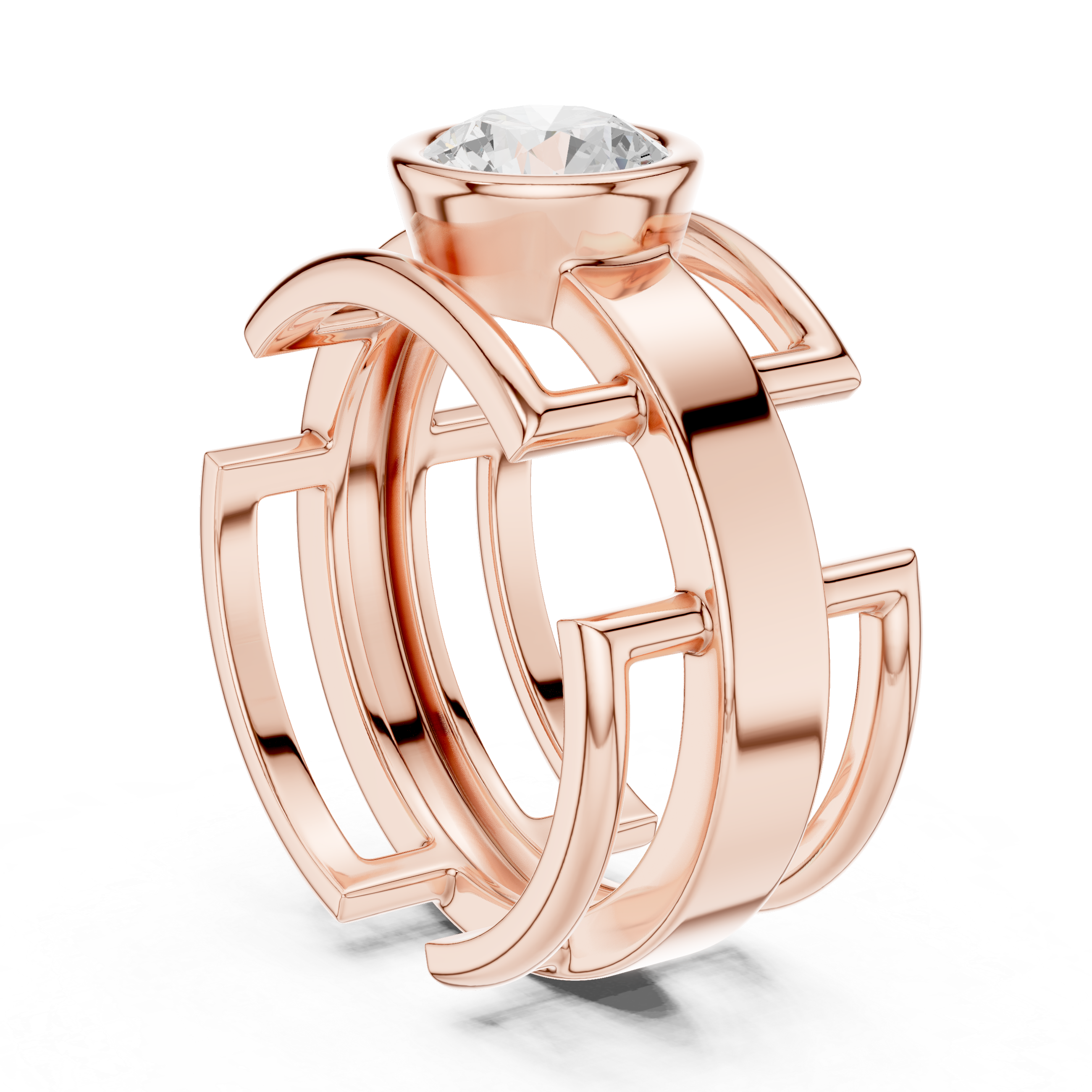 Men’s Open Structure Bezel Set Diamond Ring in Gold