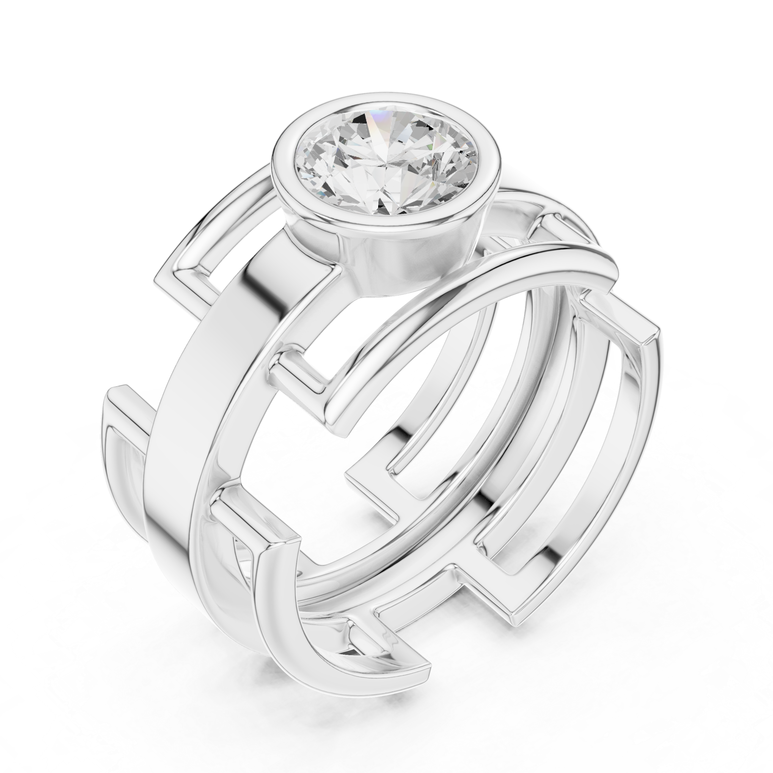 Men’s Open Structure Bezel Set Diamond Ring in Gold