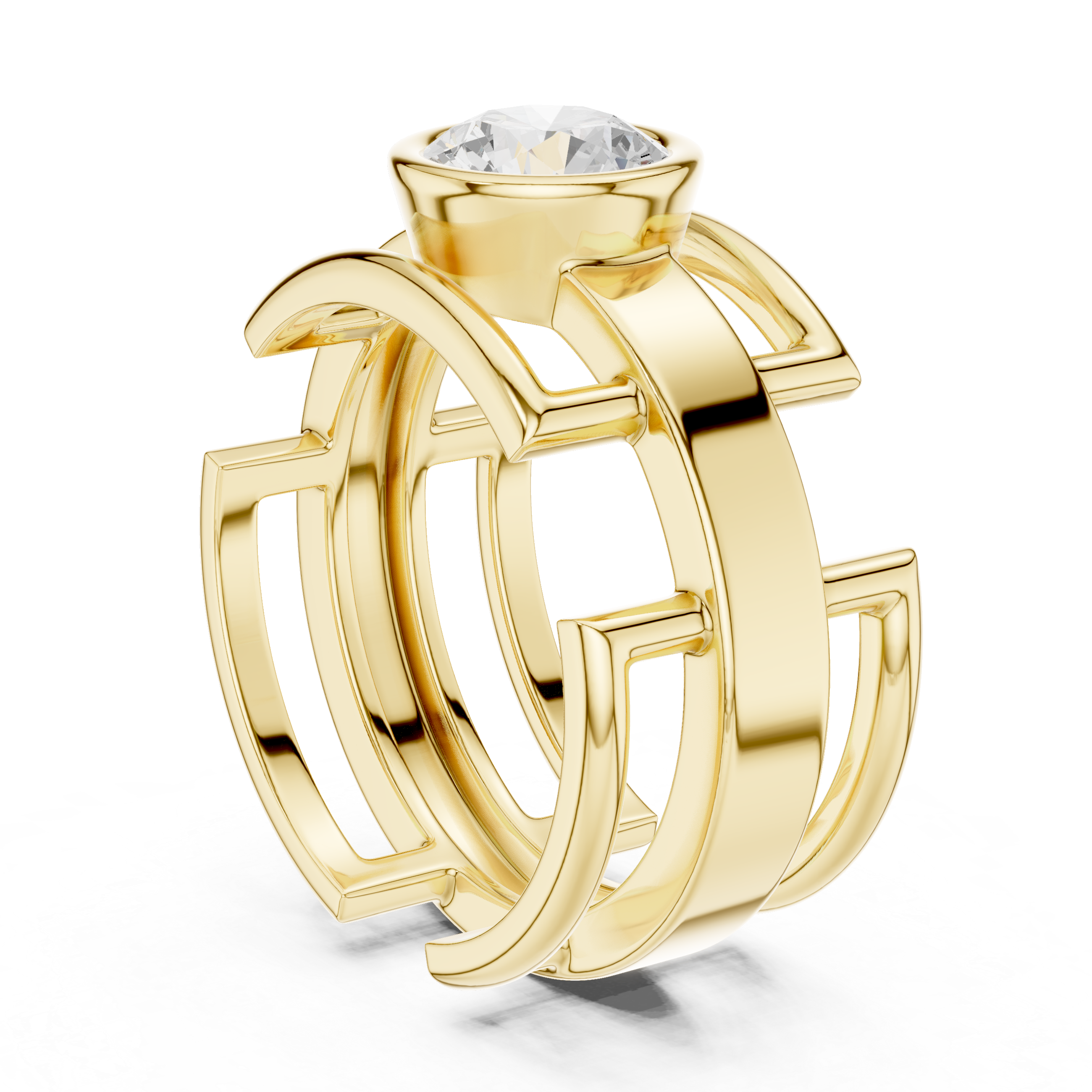 Men’s Open Structure Bezel Set Diamond Ring in Gold