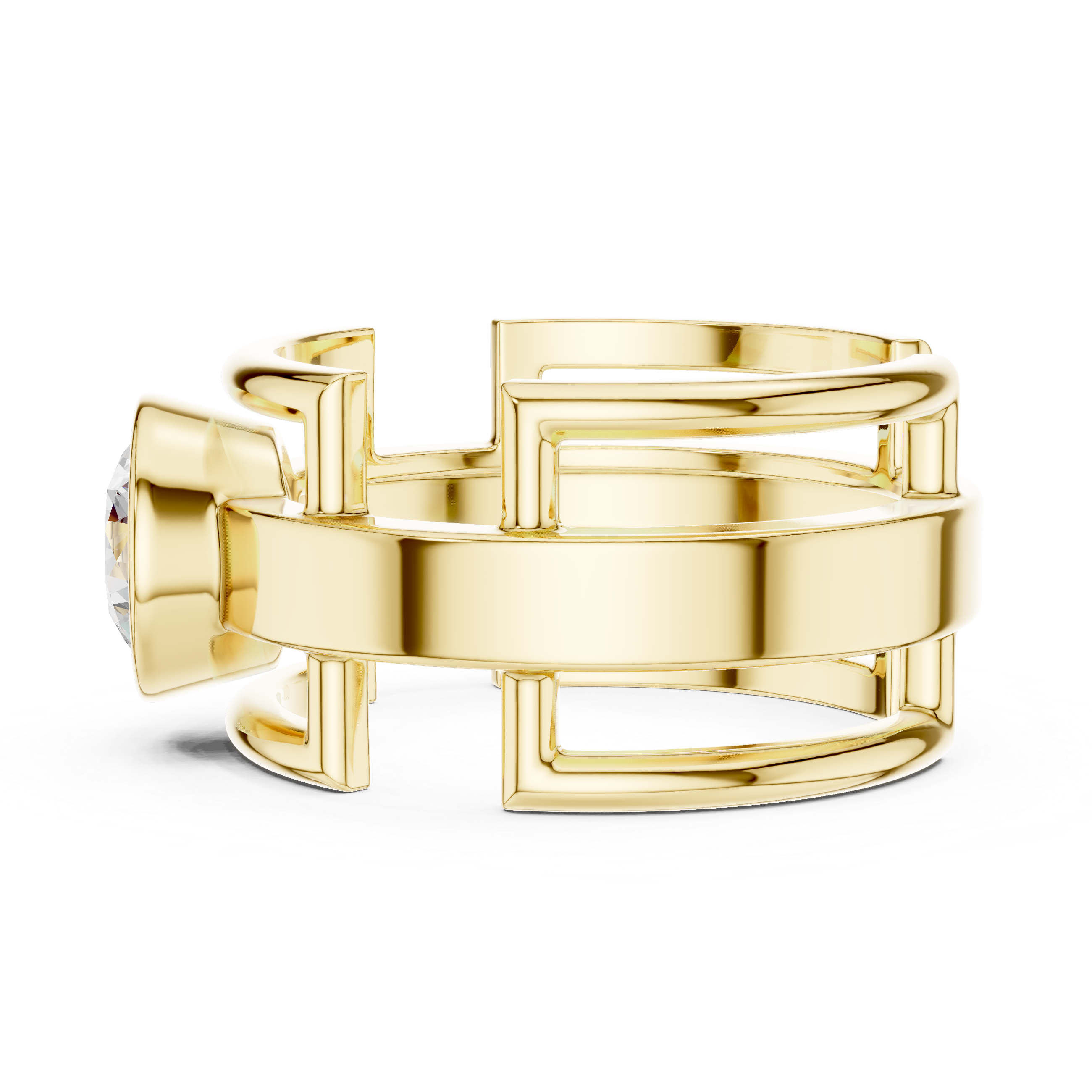 Men’s Open Structure Bezel Set Diamond Ring in Gold
