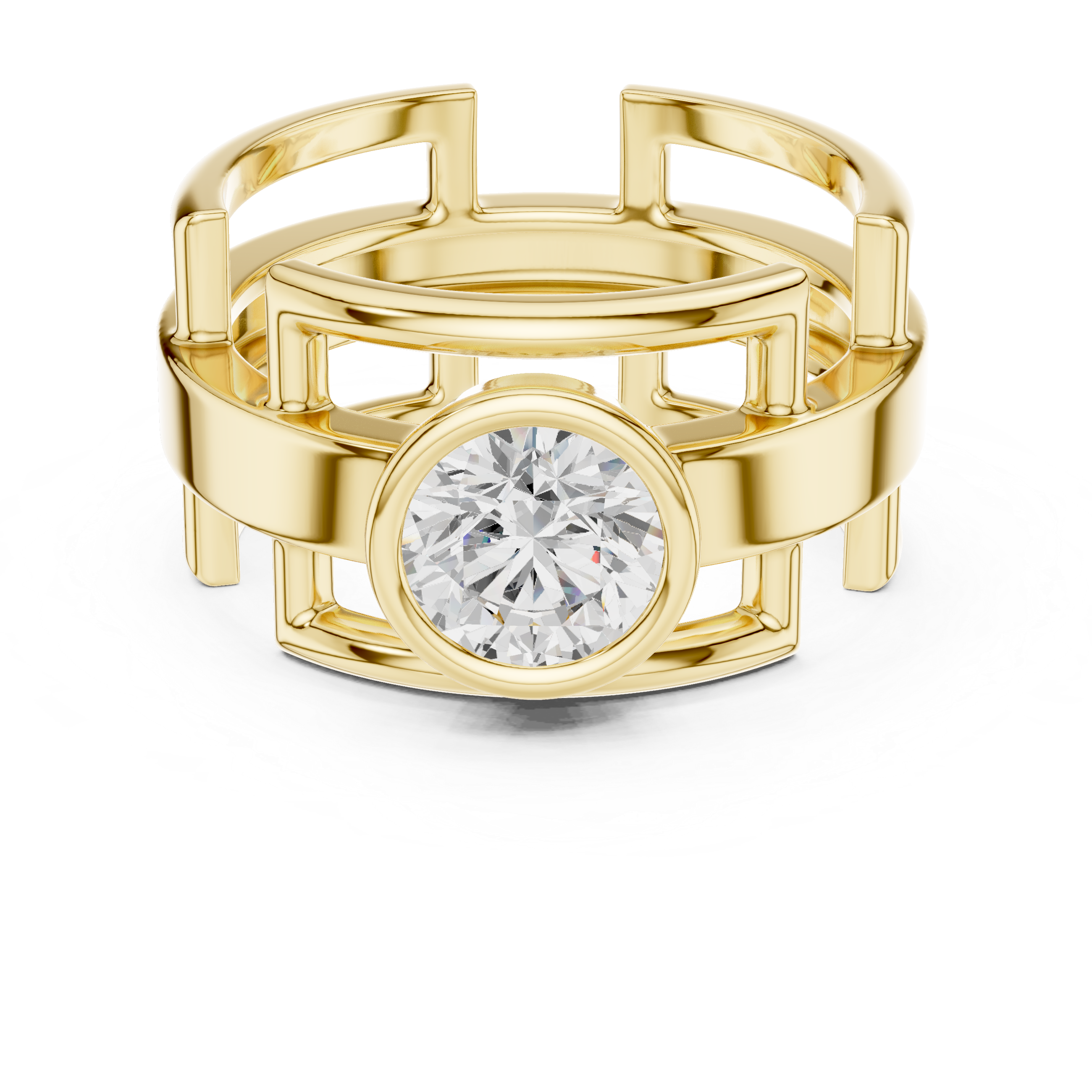 Men’s Open Structure Bezel Set Diamond Ring in Gold