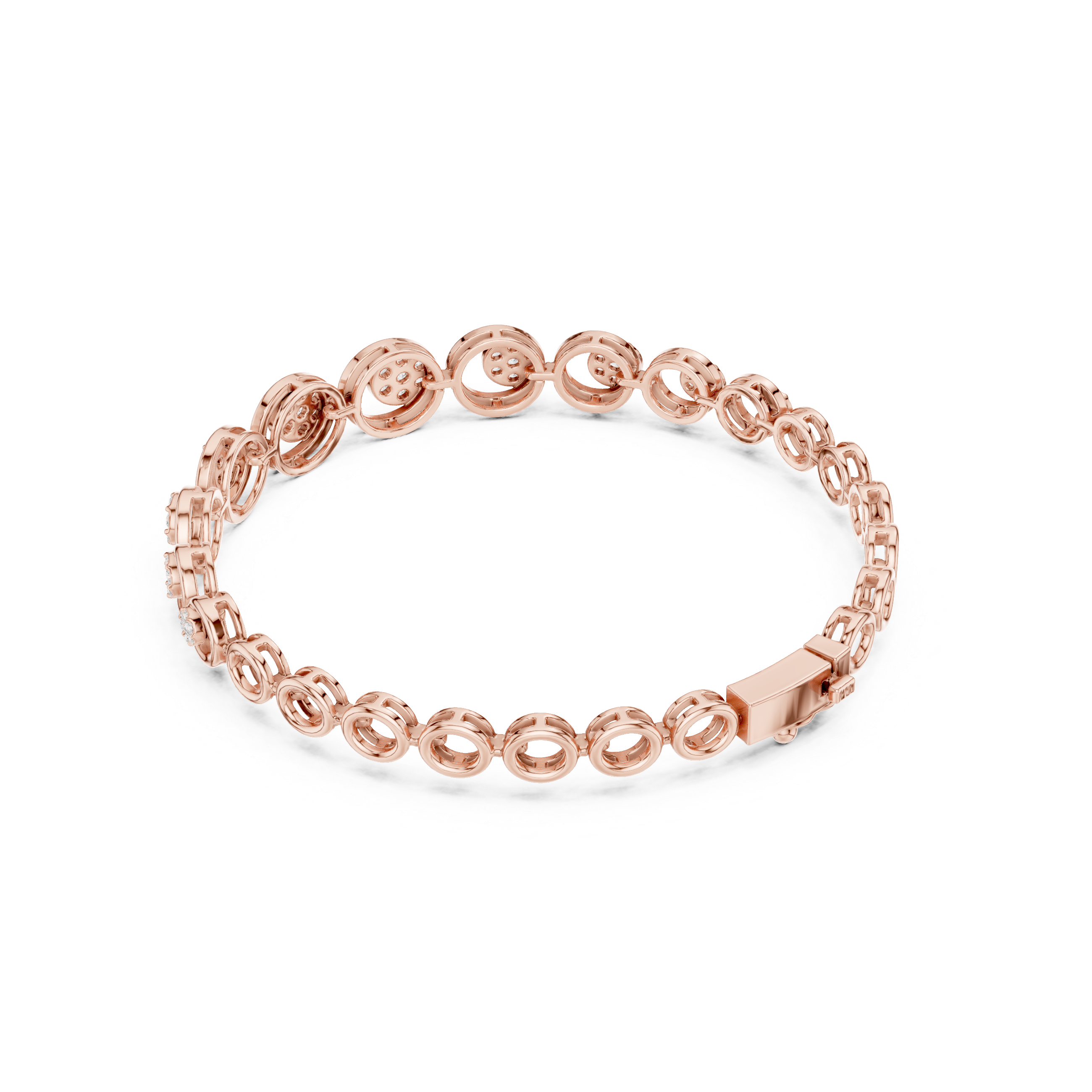 Round Halo Diamond Circle Link Bracelet