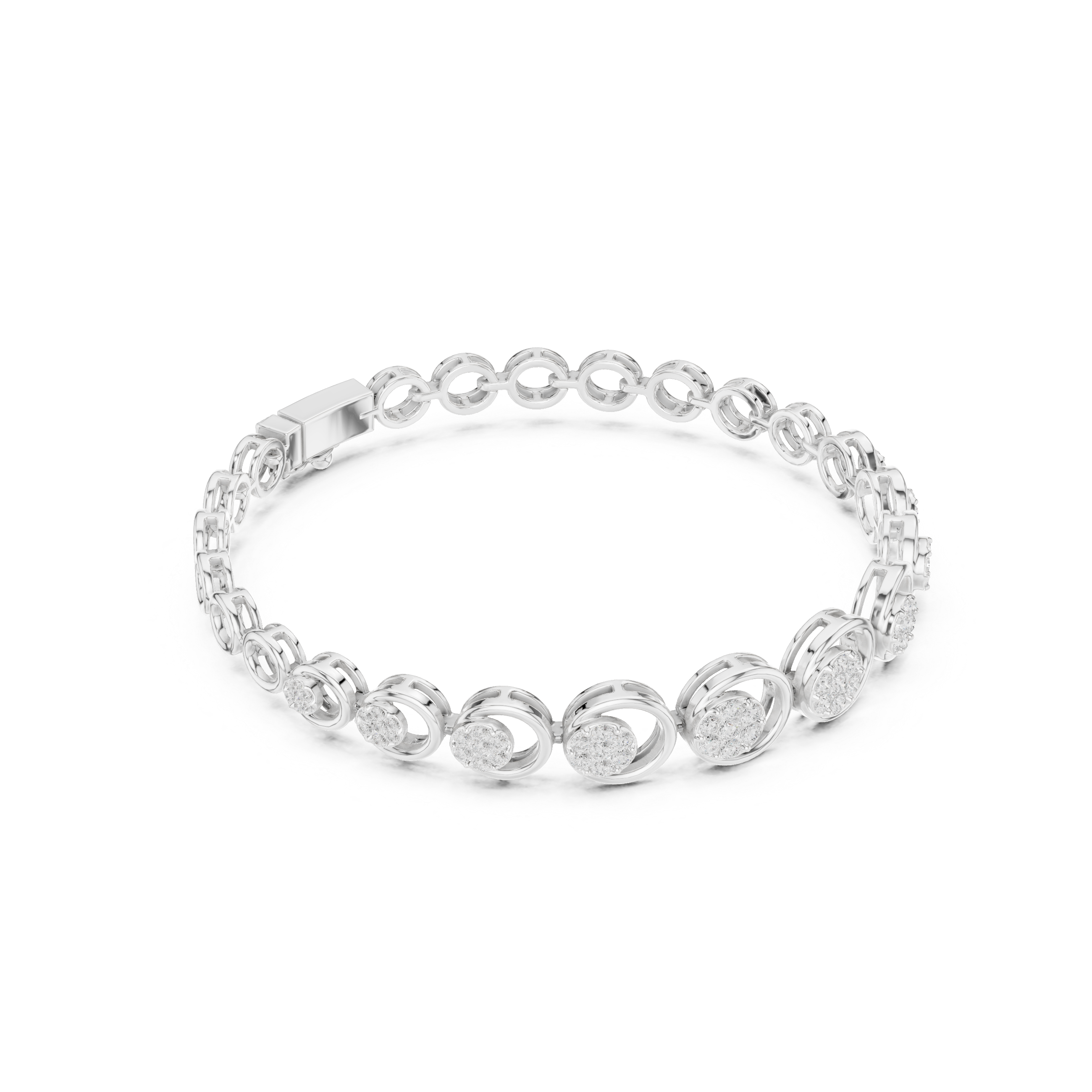 Round Halo Diamond Circle Link Bracelet