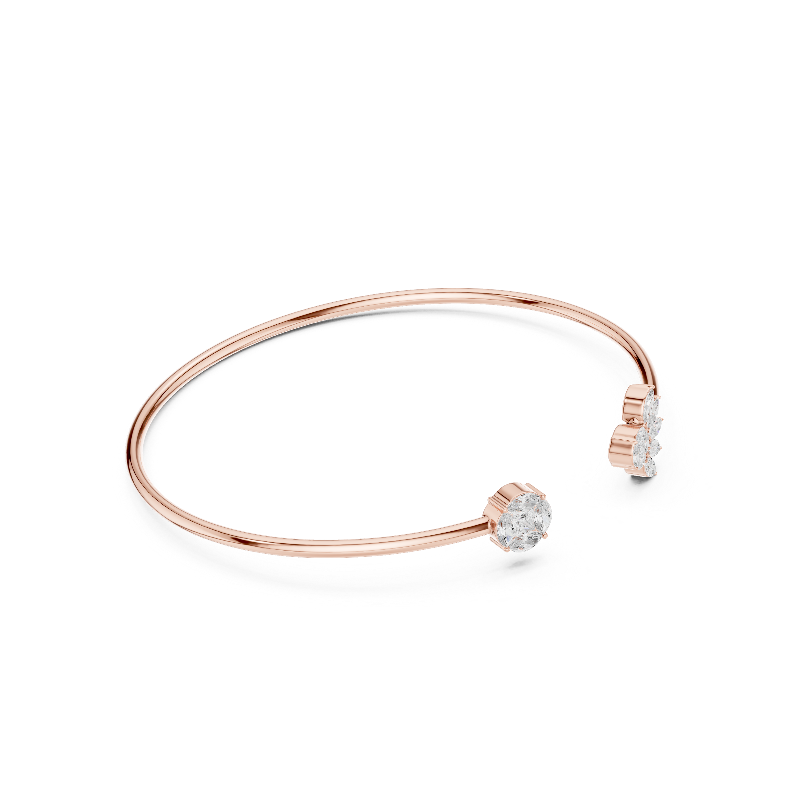Dual Motif Diamond Open Bangle Bracelet