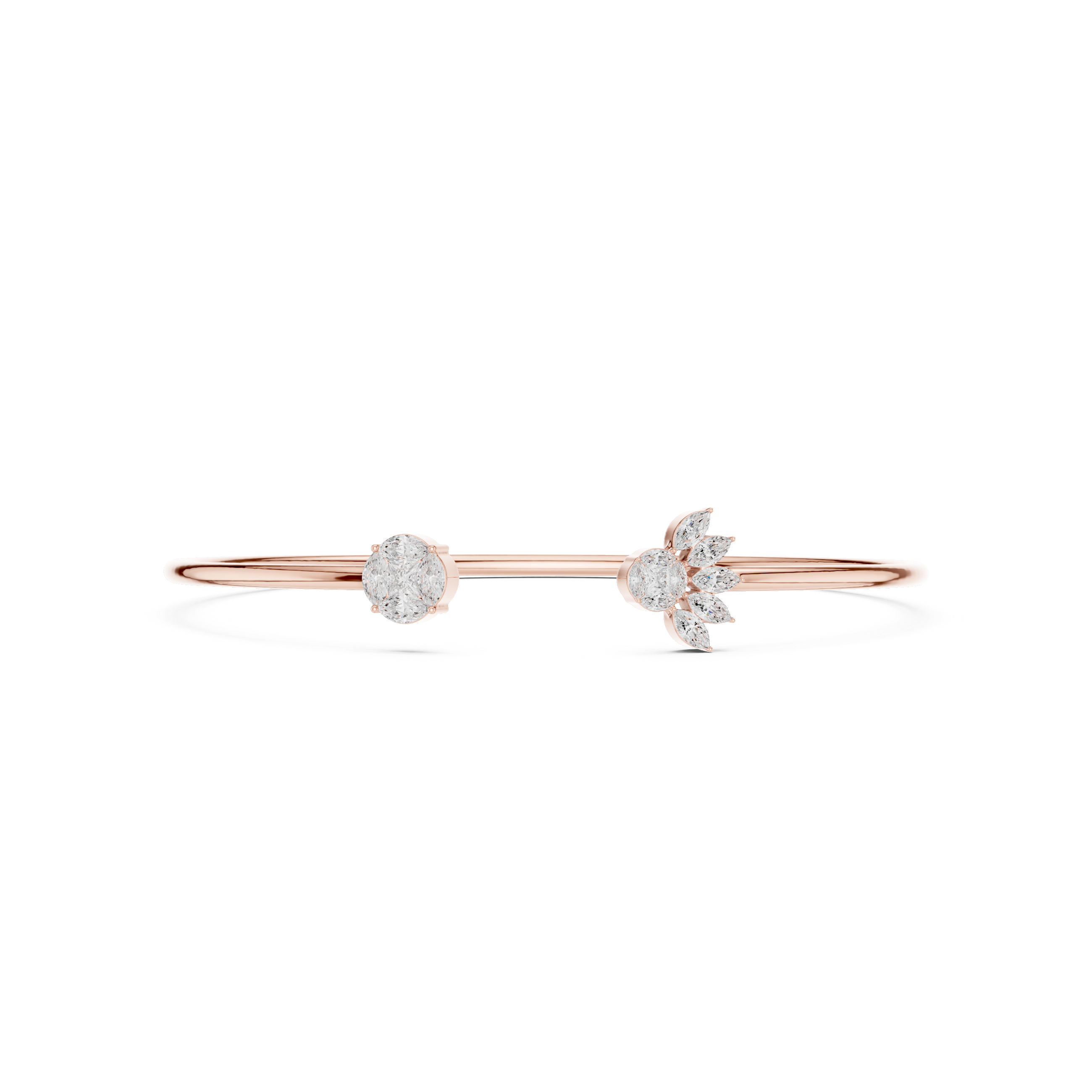 Dual Motif Diamond Open Bangle Bracelet