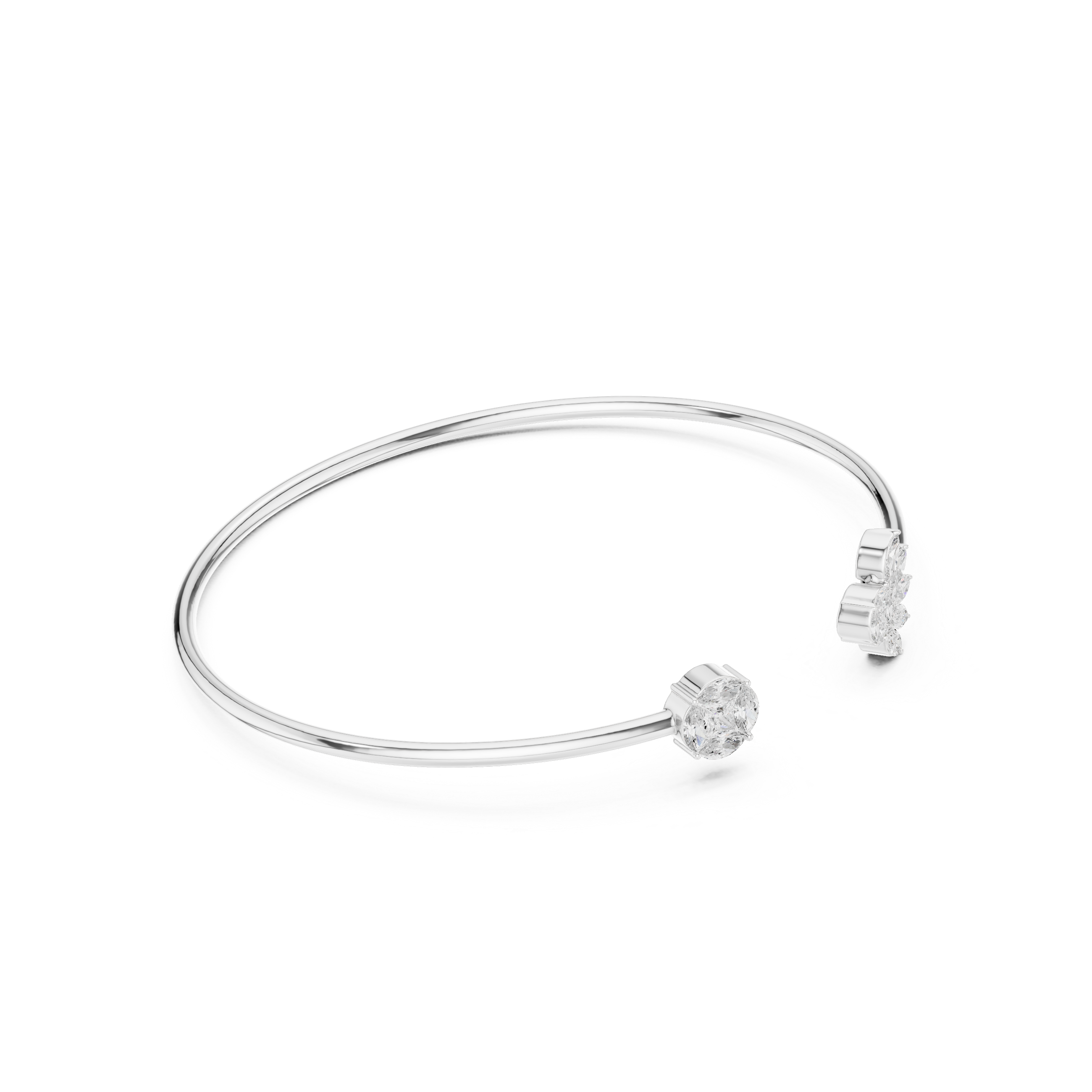 Dual Motif Diamond Open Bangle Bracelet