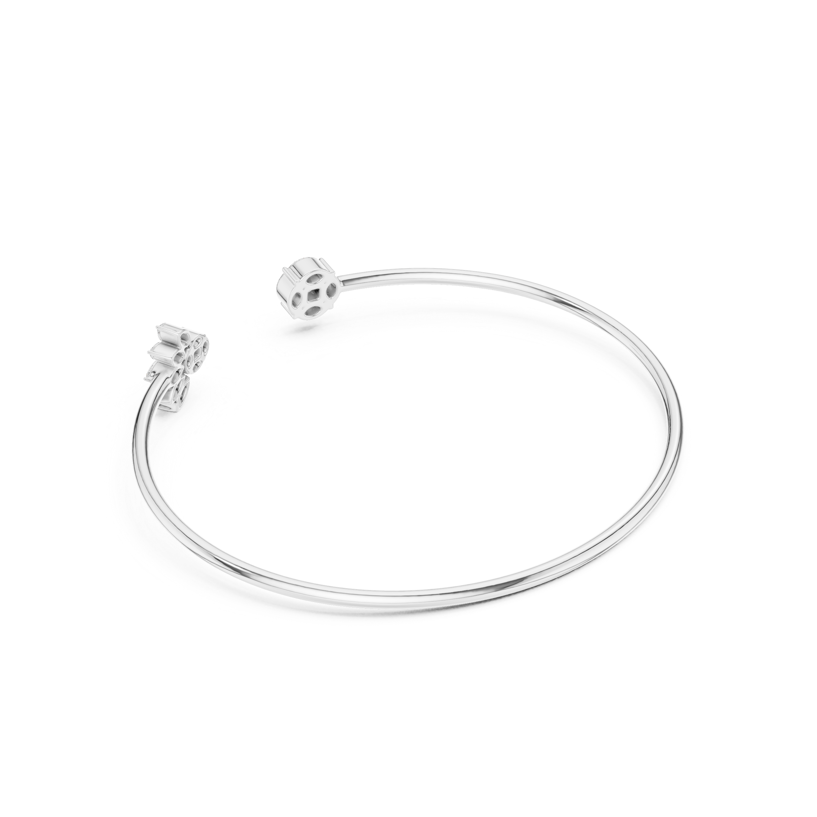 Dual Motif Diamond Open Bangle Bracelet