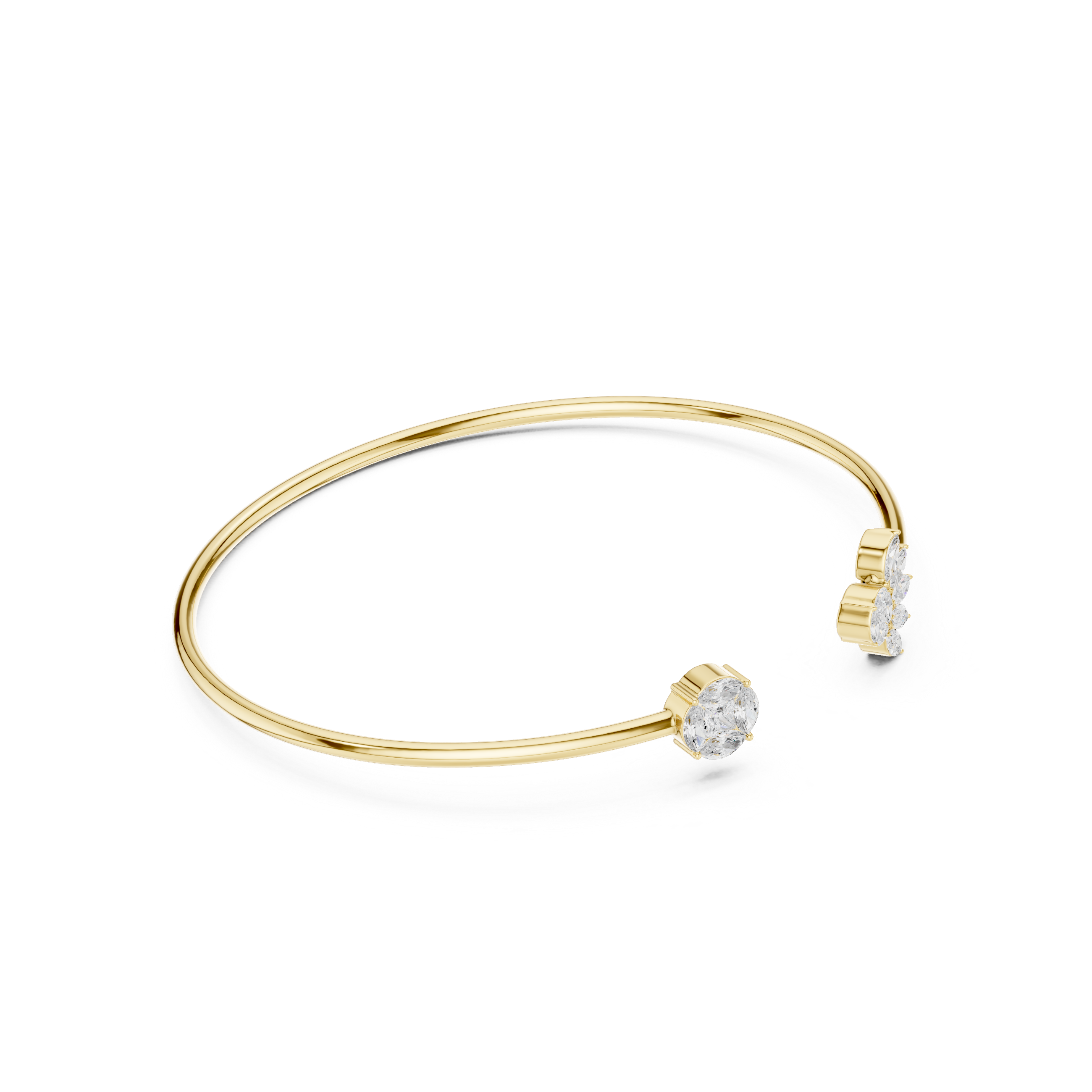 Dual Motif Diamond Open Bangle Bracelet
