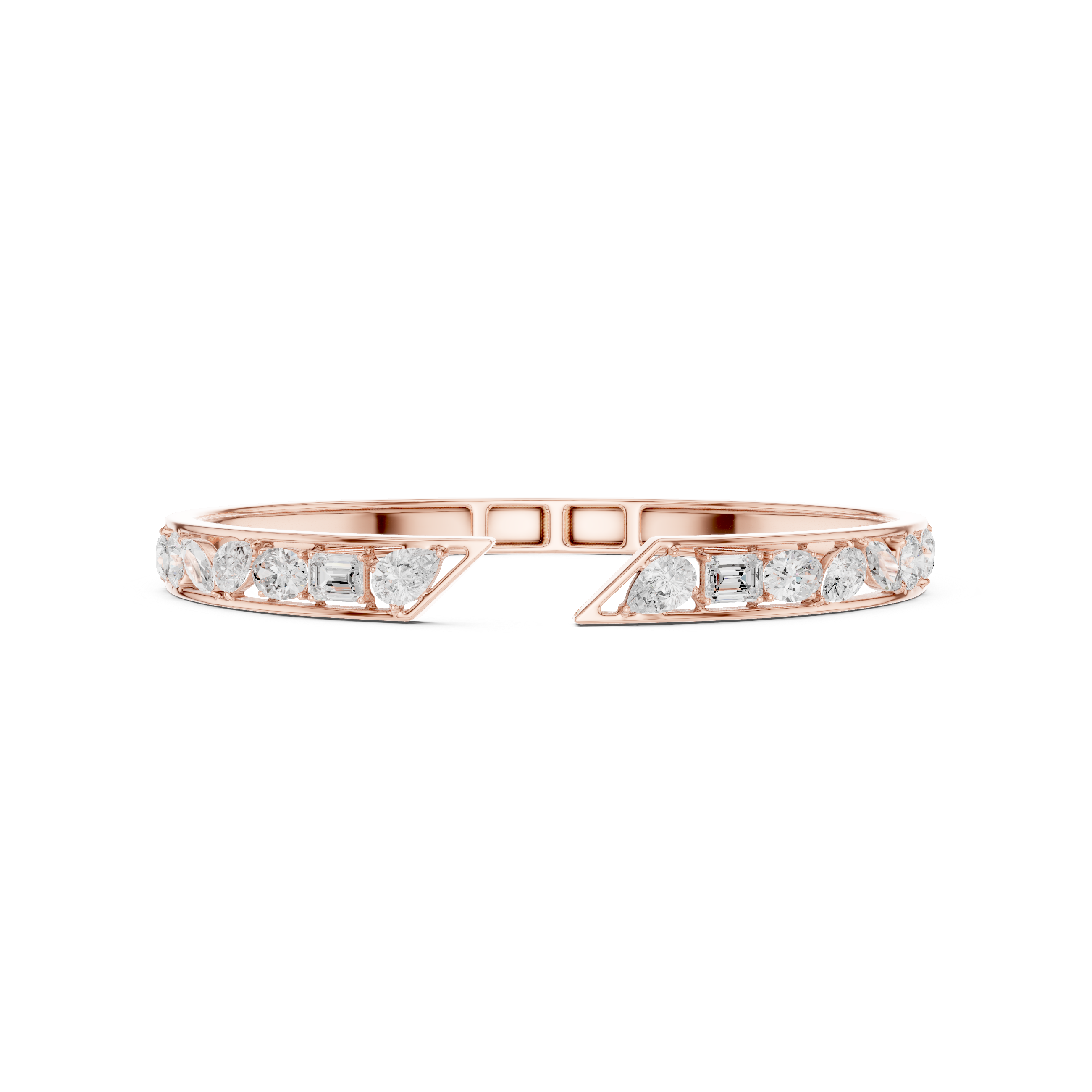 Mixed Shape Diamond Open Cuff Bangle