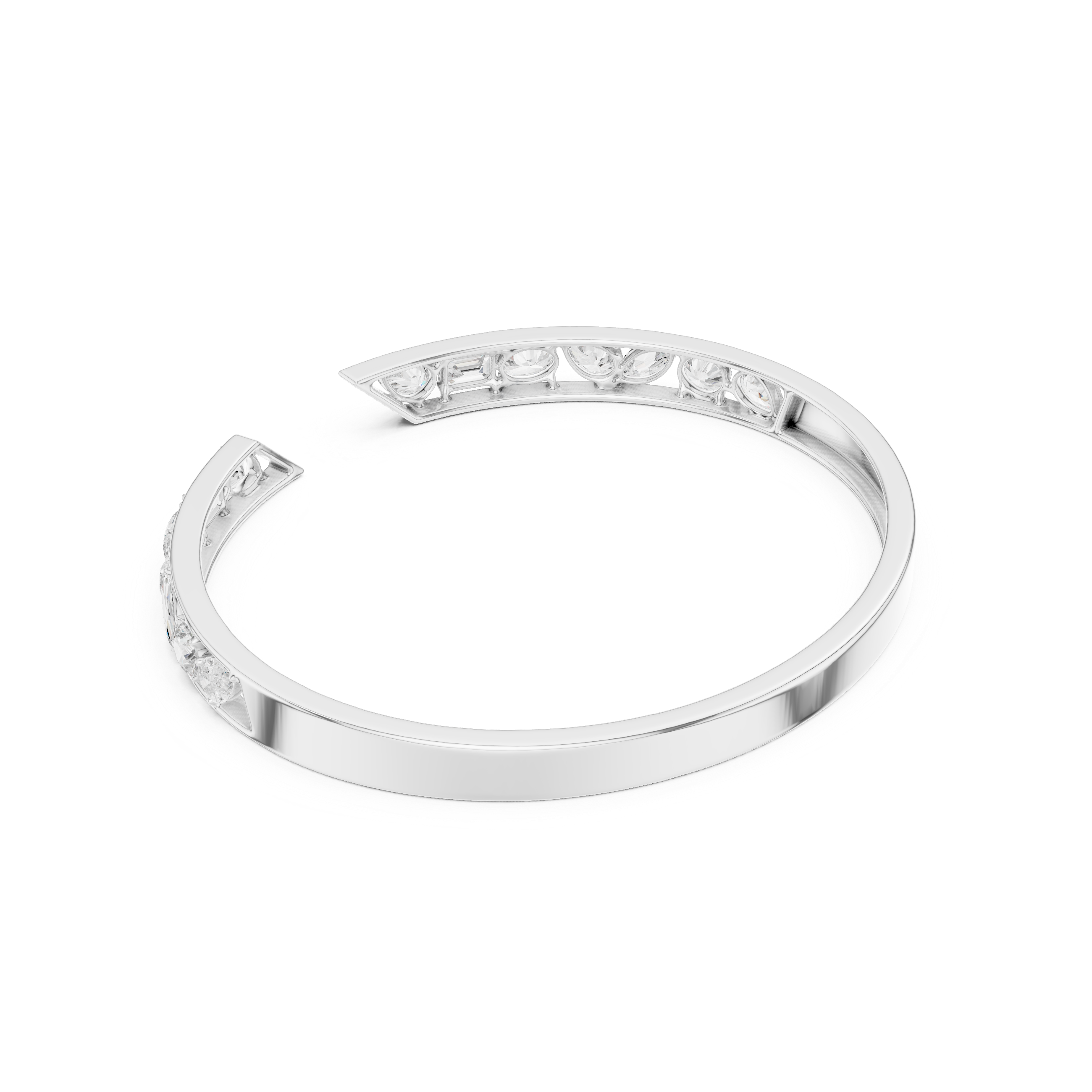 Mixed Shape Diamond Open Cuff Bangle