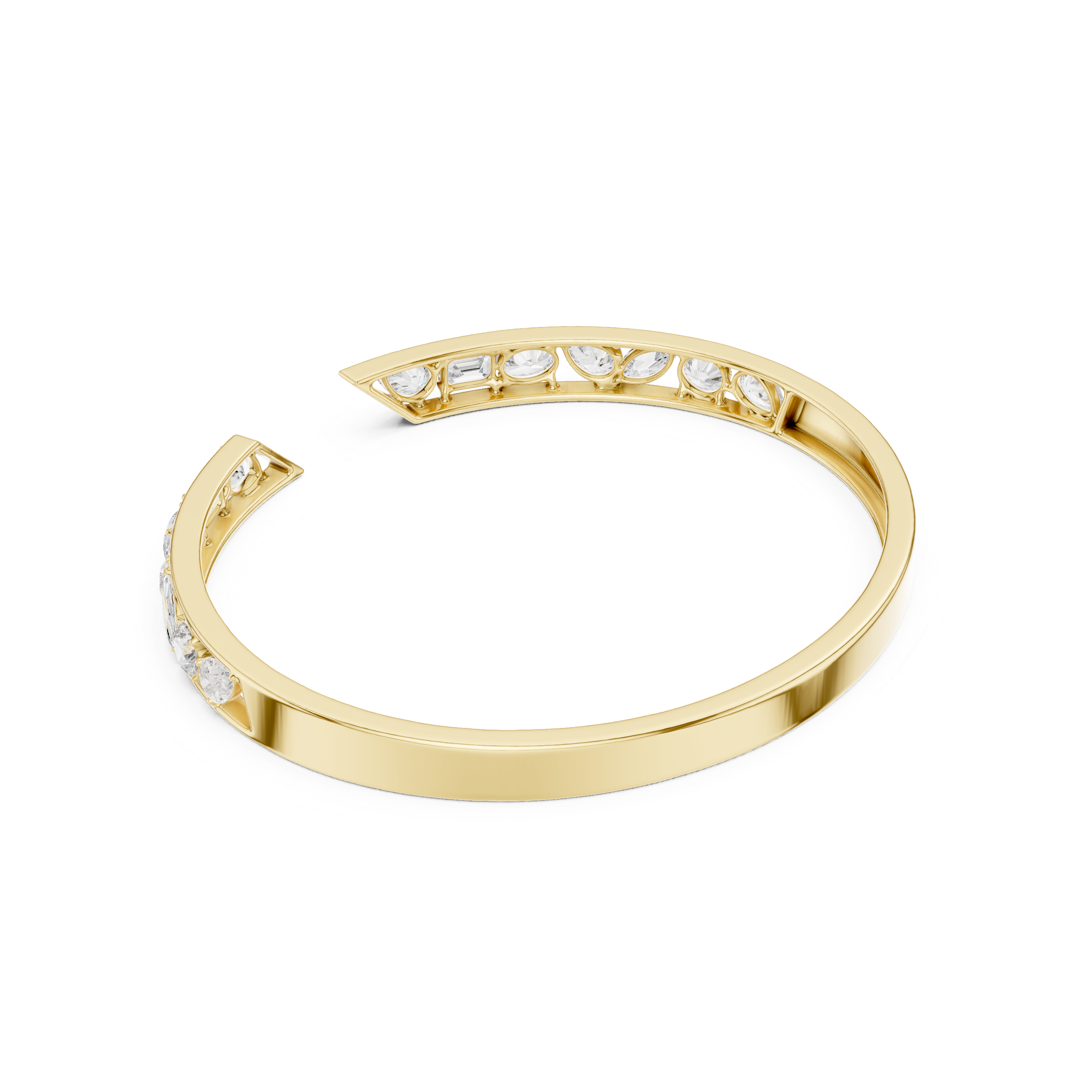 Mixed Shape Diamond Open Cuff Bangle