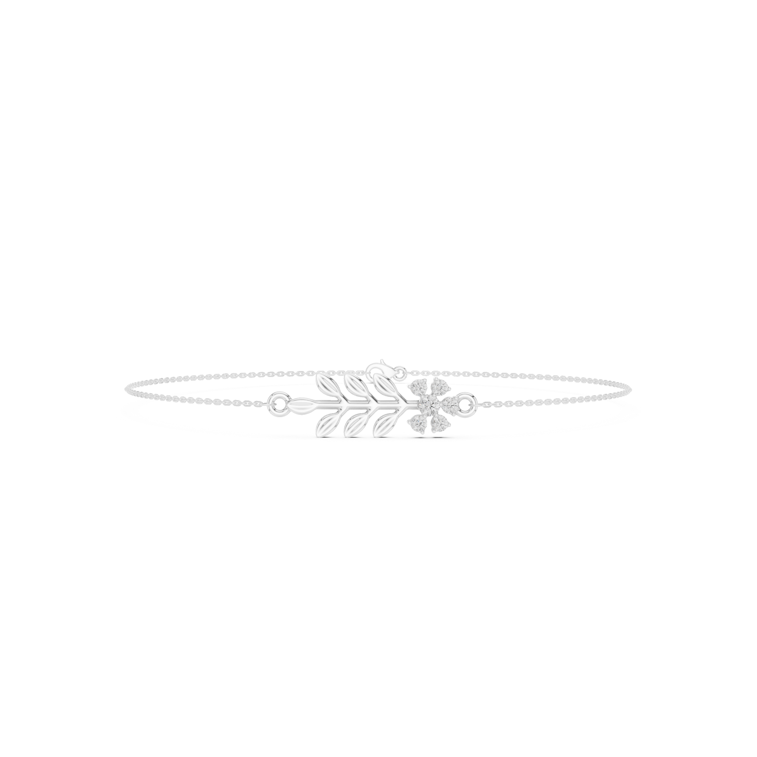 Delicate Floral Leaf Diamond Bracelet