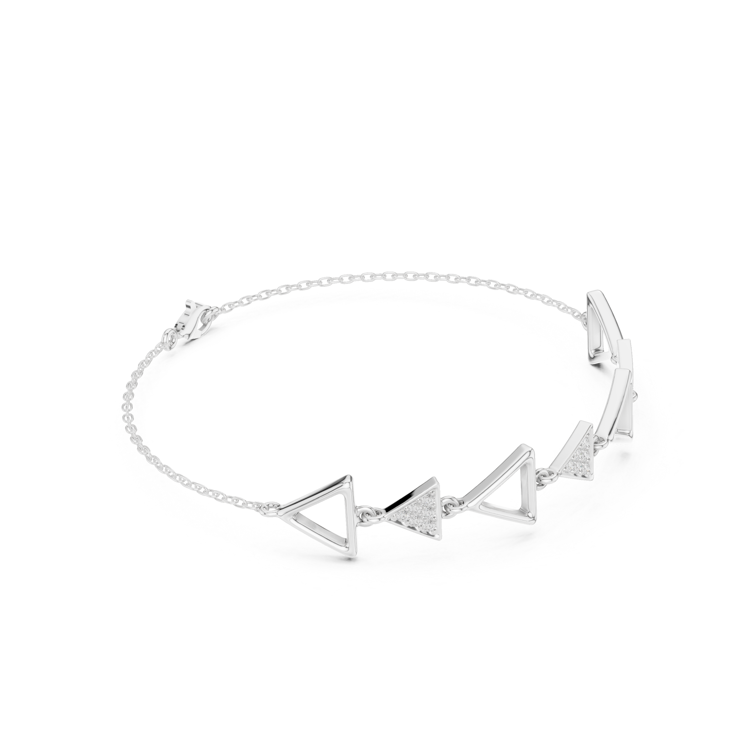 Geometric Triangle Link Diamond Bracelet