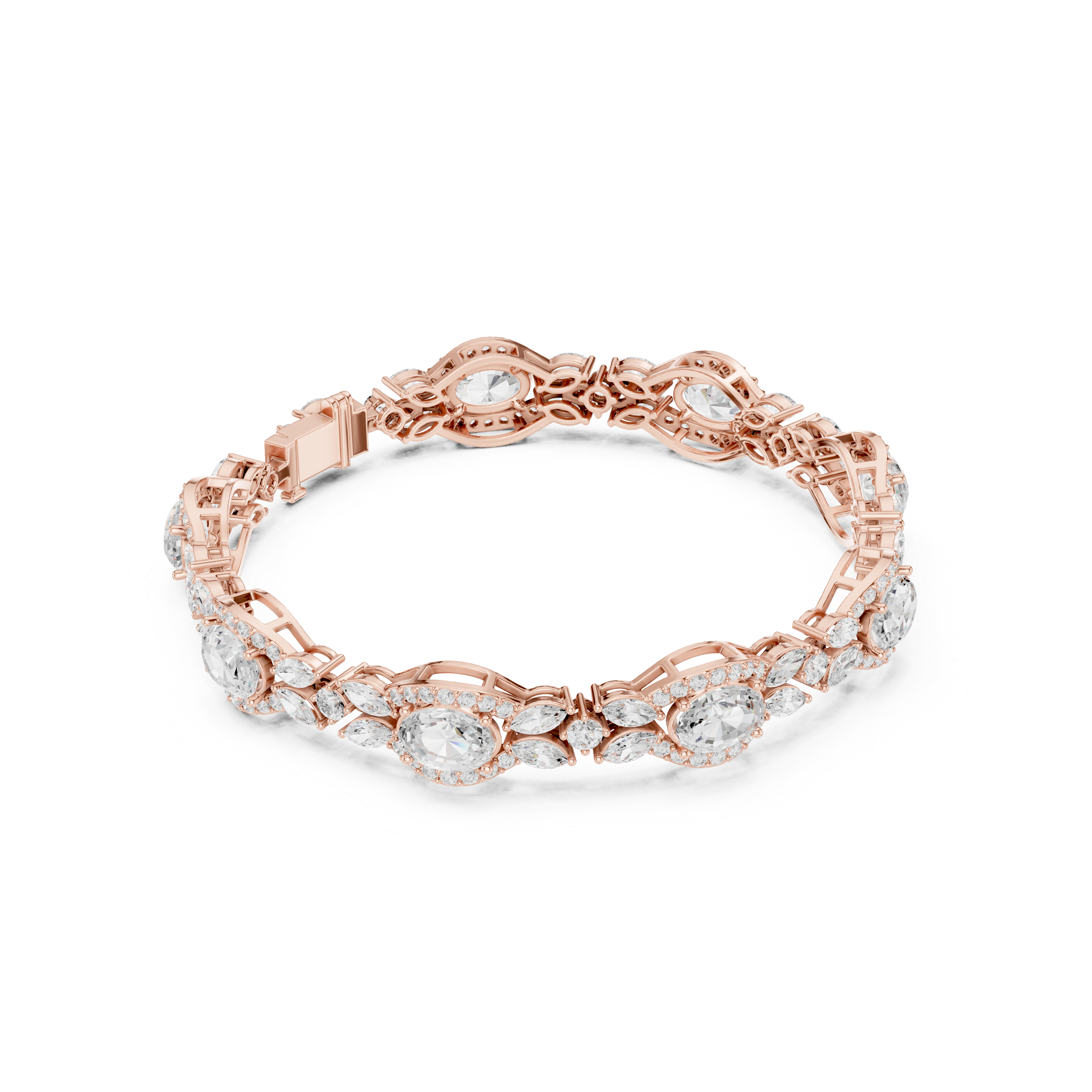 Vintage Oval Halo Diamond Bracelet with Marquise Accents