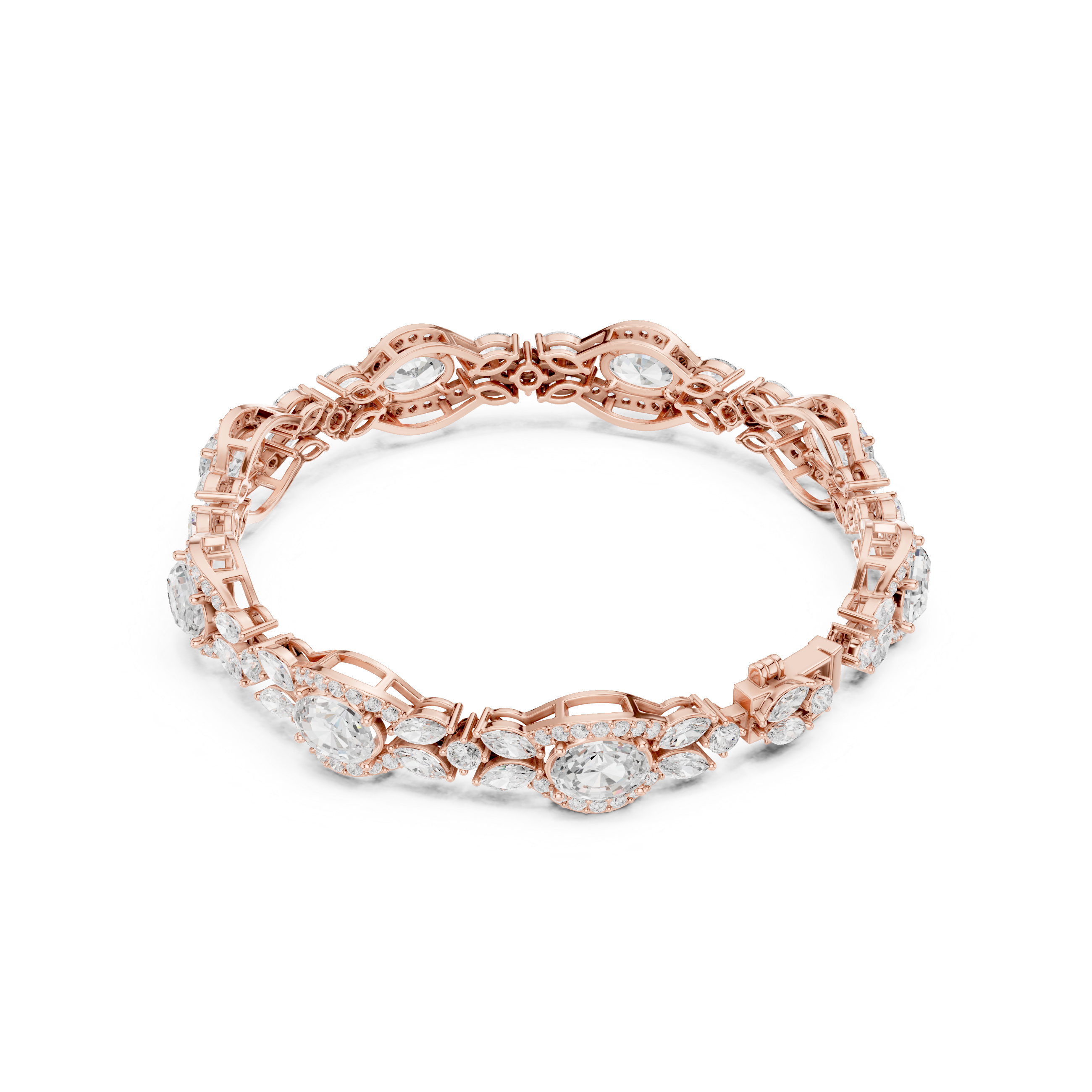 Vintage Oval Halo Diamond Bracelet with Marquise Accents