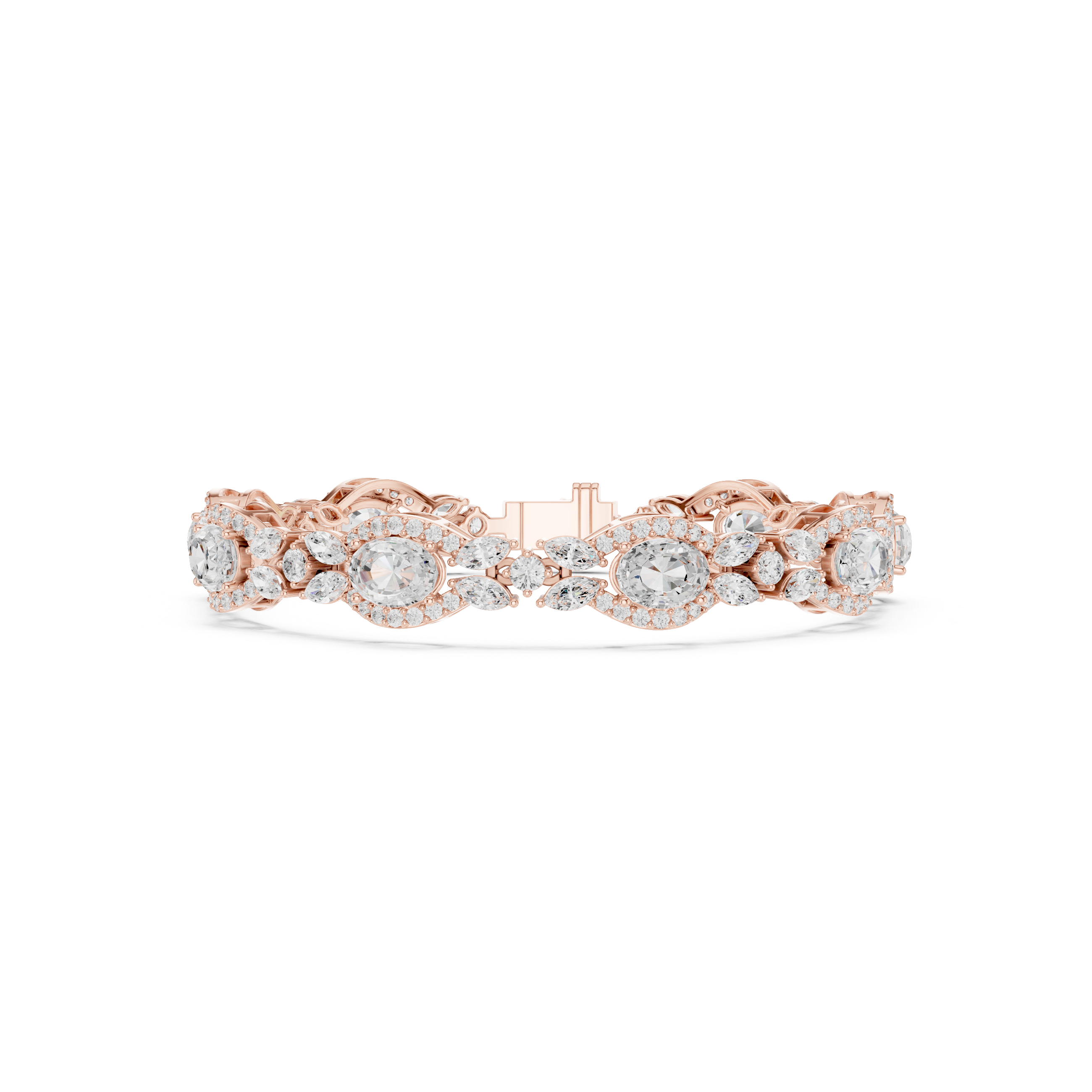 Vintage Oval Halo Diamond Bracelet with Marquise Accents