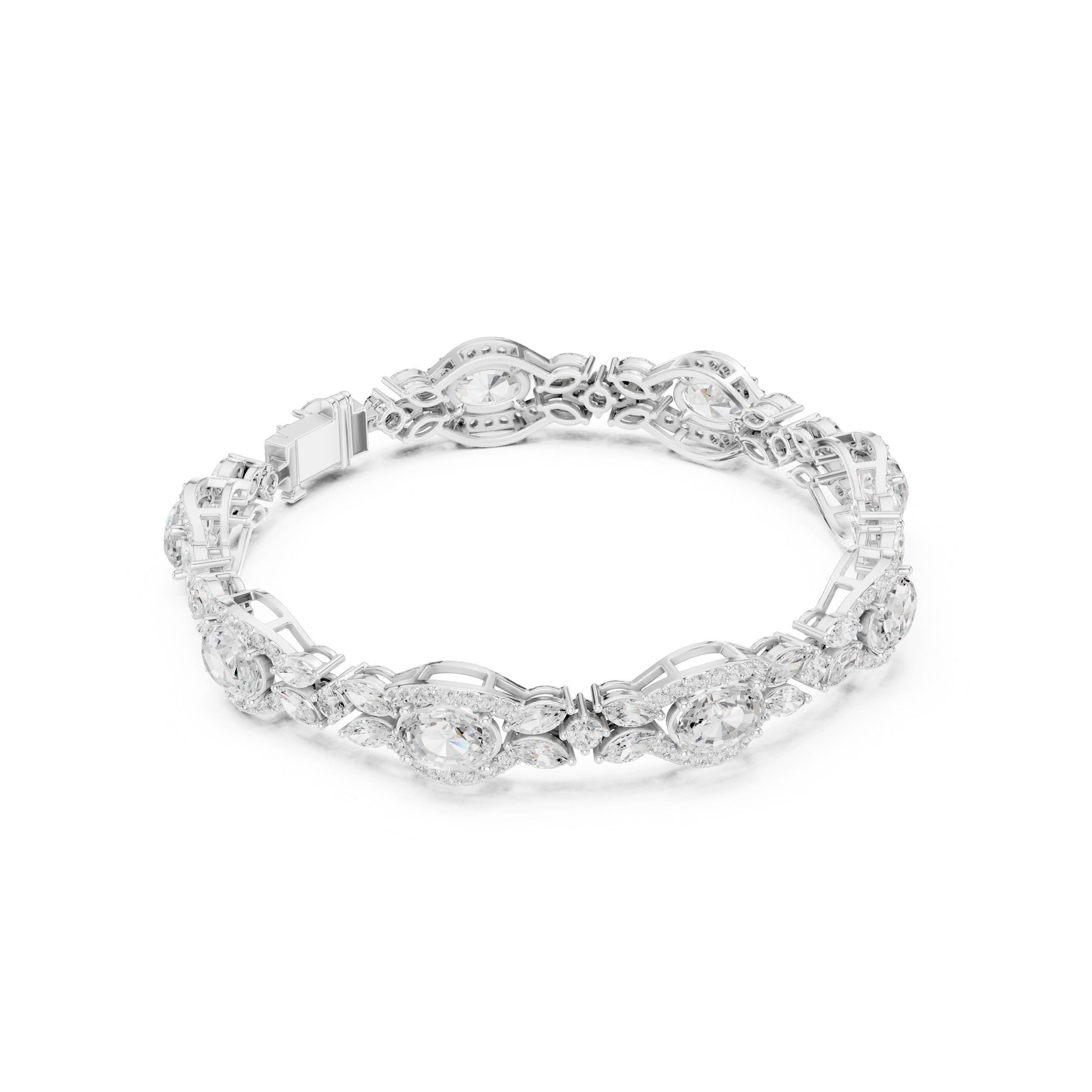 Vintage Oval Halo Diamond Bracelet with Marquise Accents