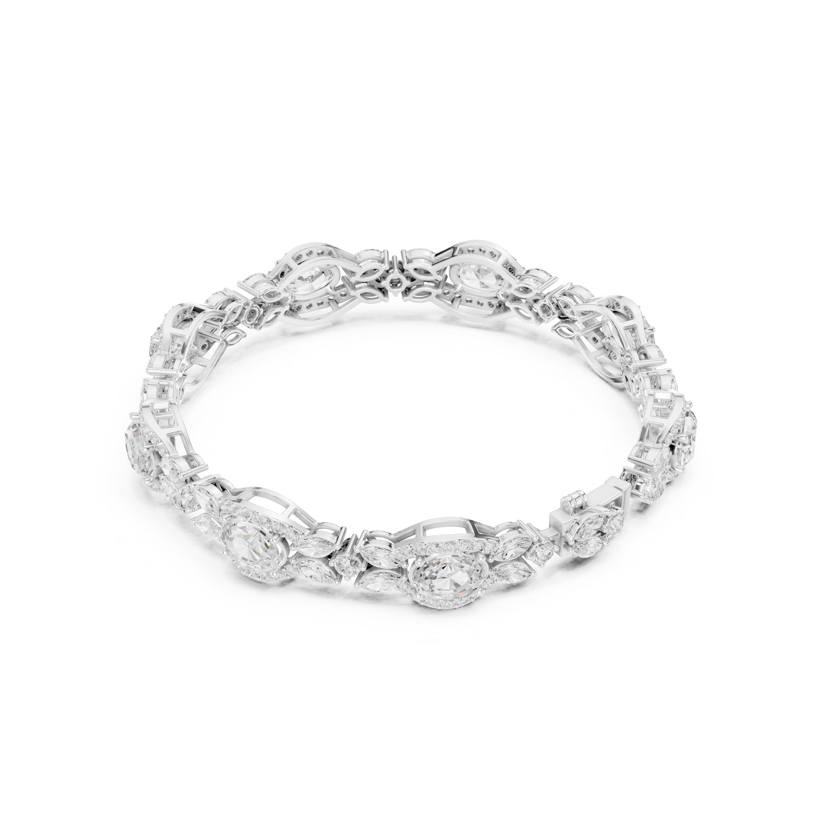 Vintage Oval Halo Diamond Bracelet with Marquise Accents