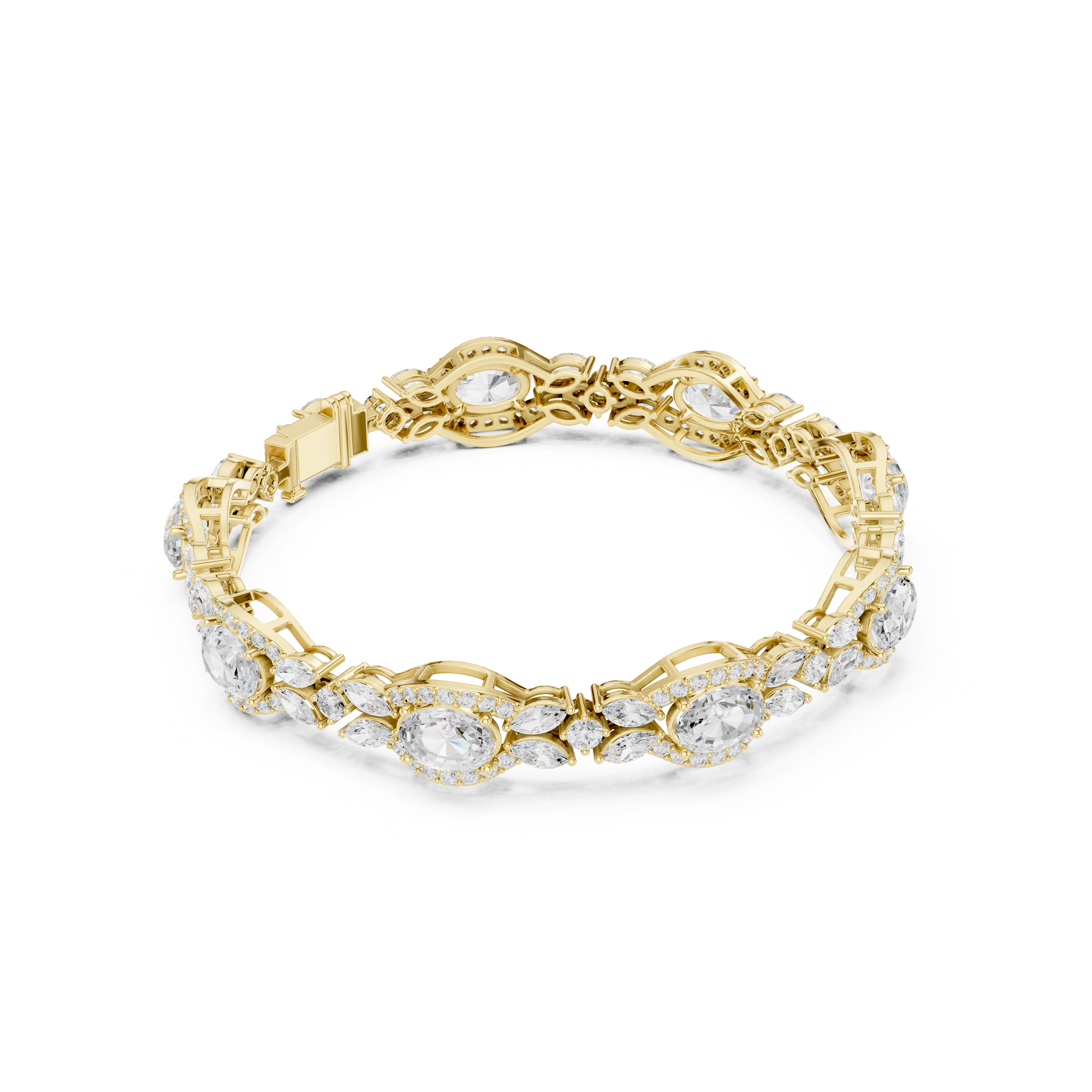 Vintage Oval Halo Diamond Bracelet with Marquise Accents