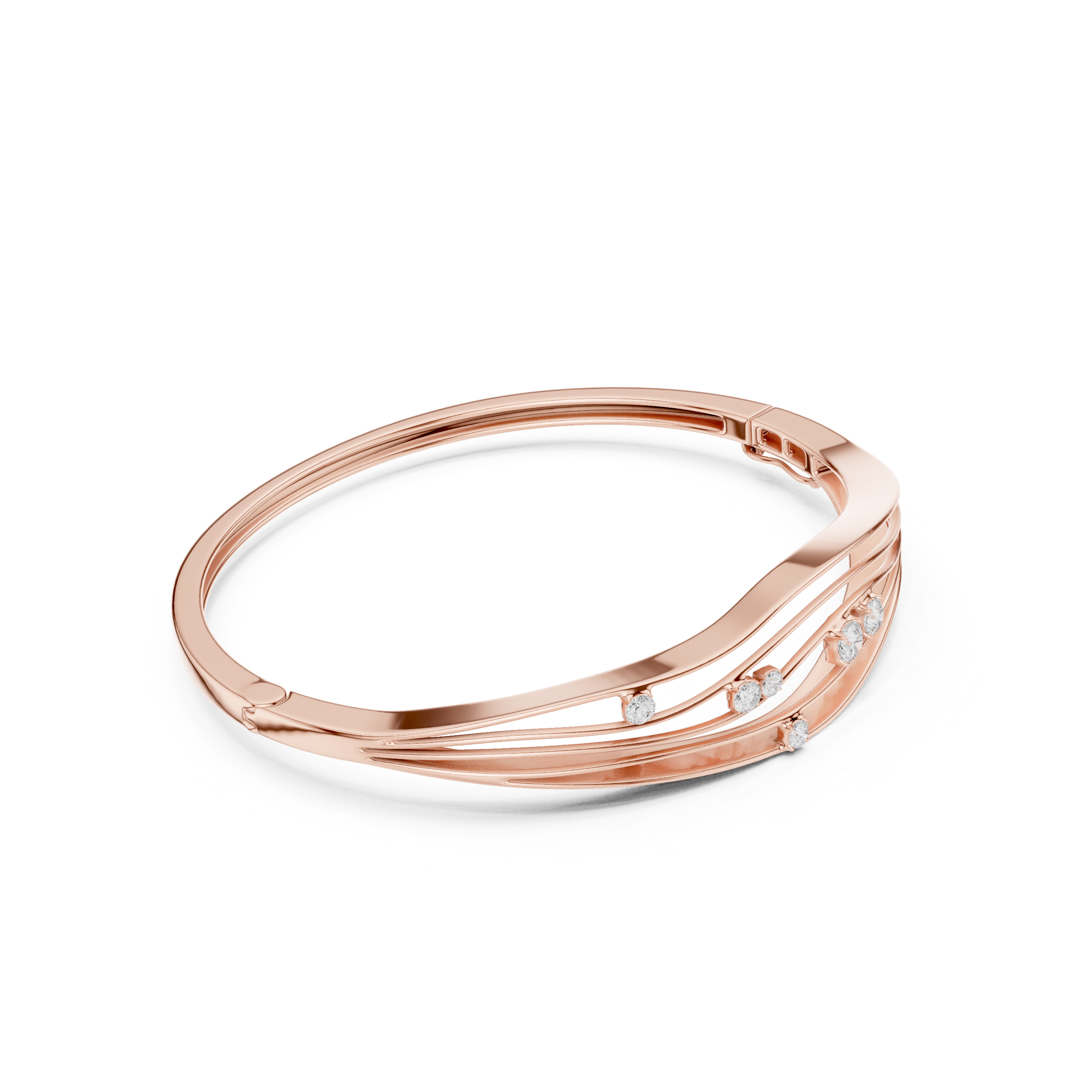 Modern Wave Diamond Bangle Bracelet