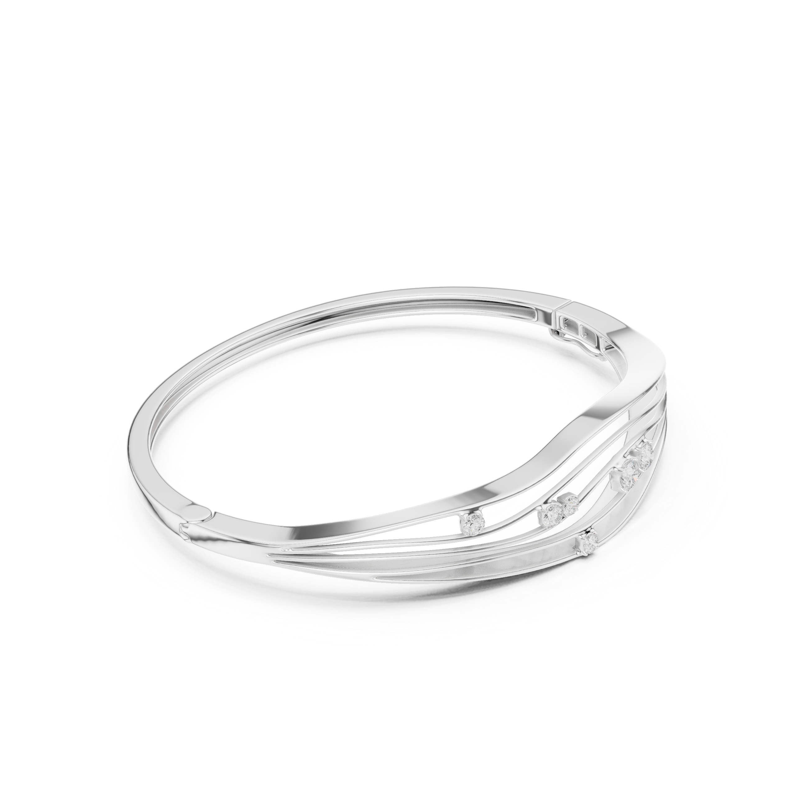 Modern Wave Diamond Bangle Bracelet