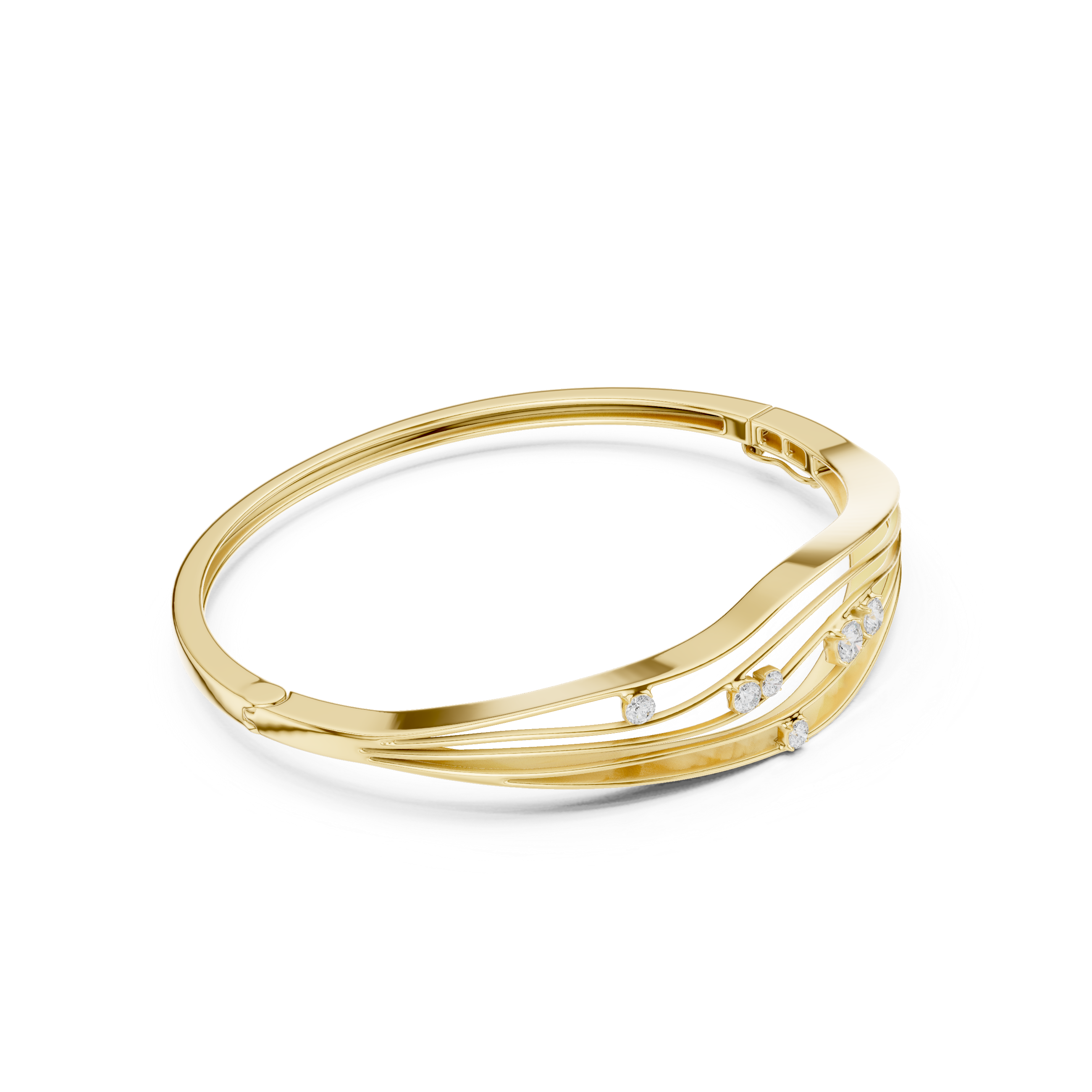 Modern Wave Diamond Bangle Bracelet