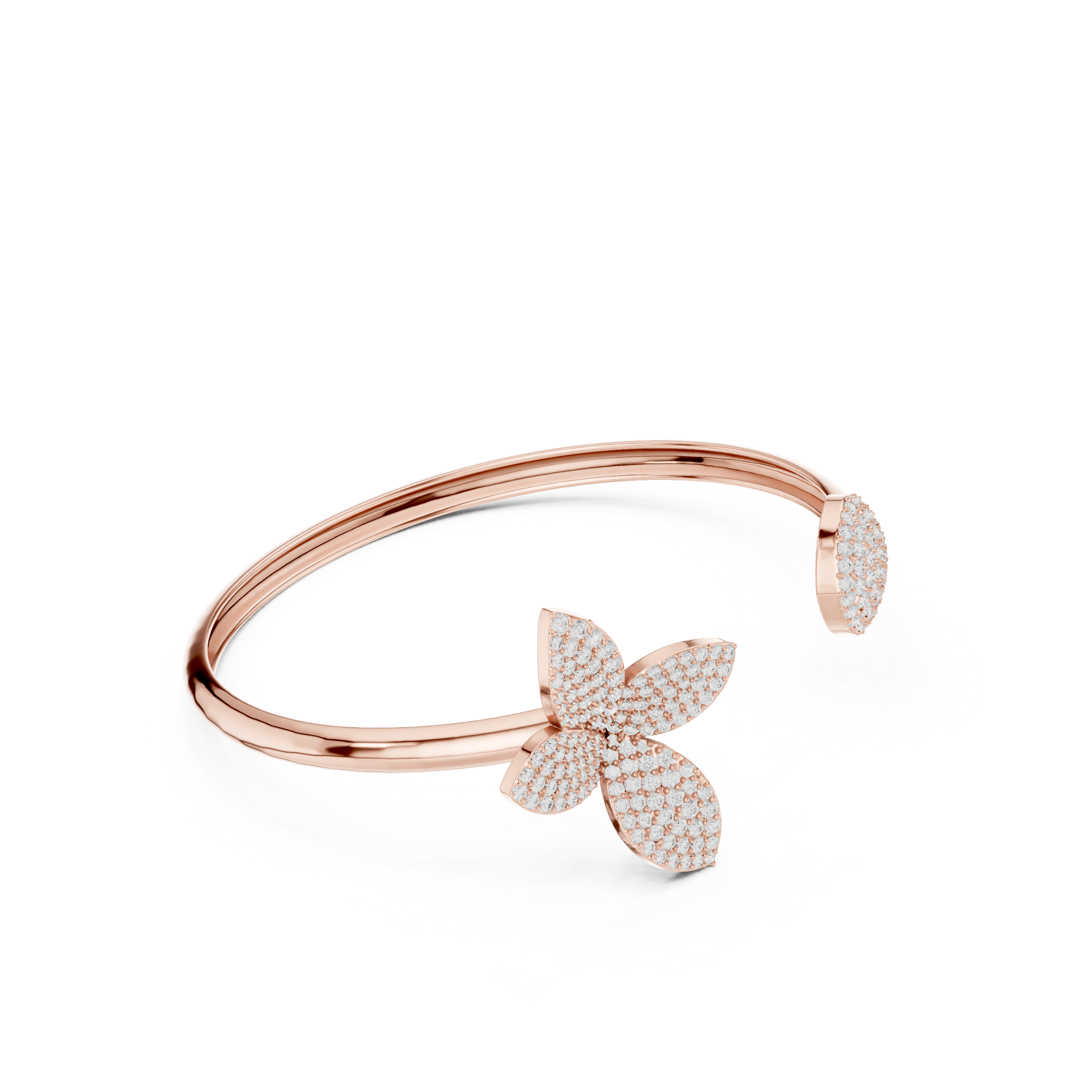 Diamond Flower Open Bangle Bracelet