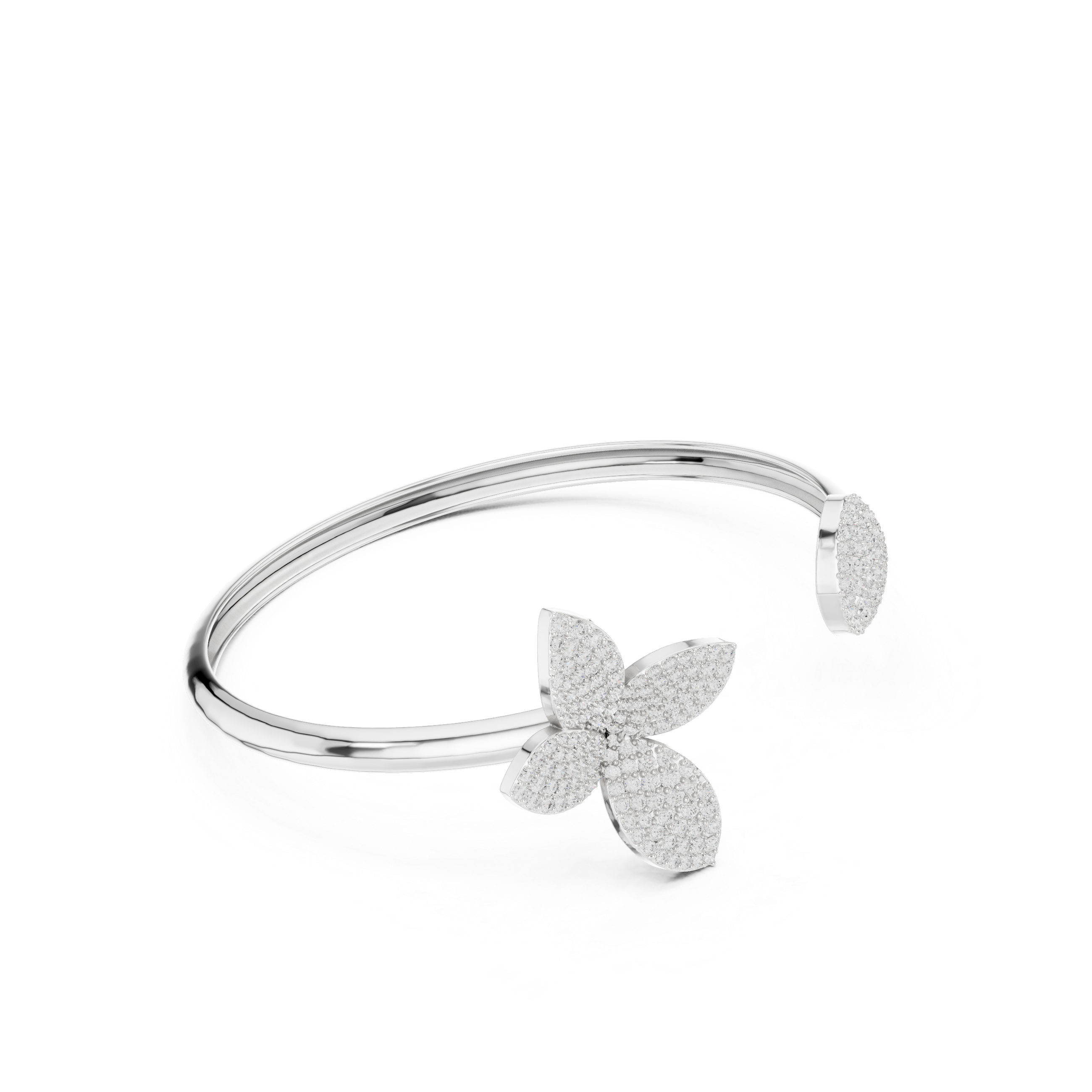 Diamond Flower Open Bangle Bracelet