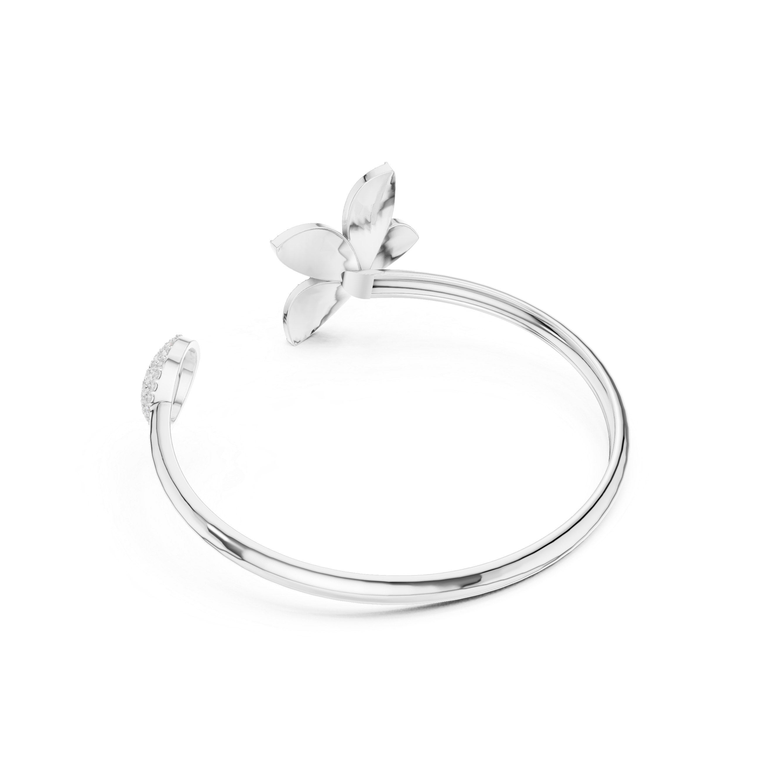 Diamond Flower Open Bangle Bracelet