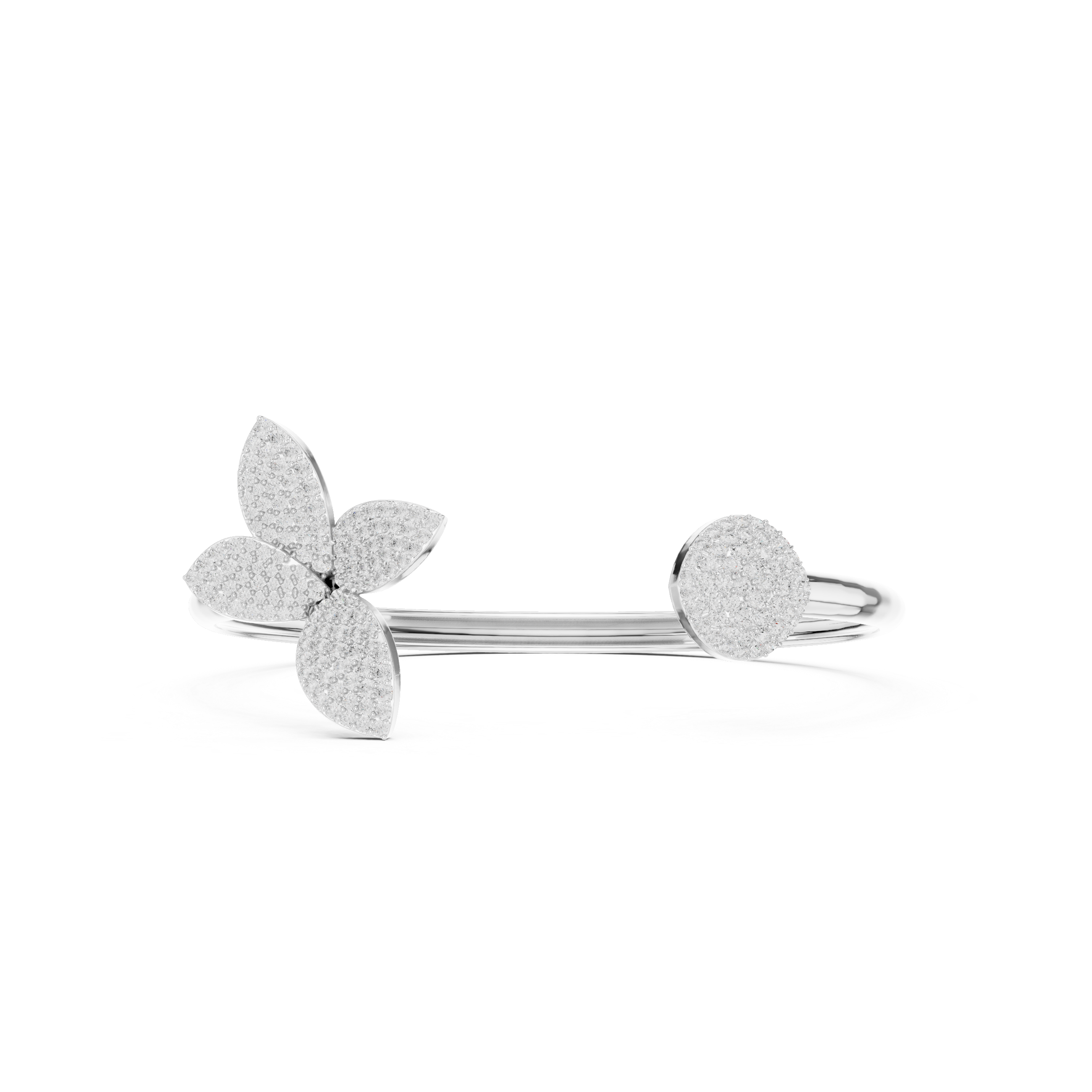 Diamond Flower Open Bangle Bracelet