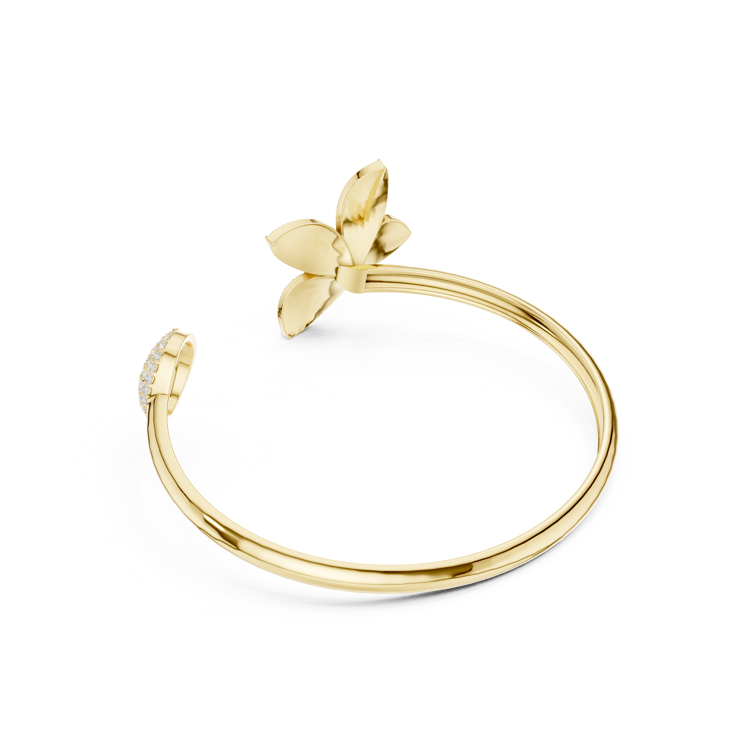 Diamond Flower Open Bangle Bracelet