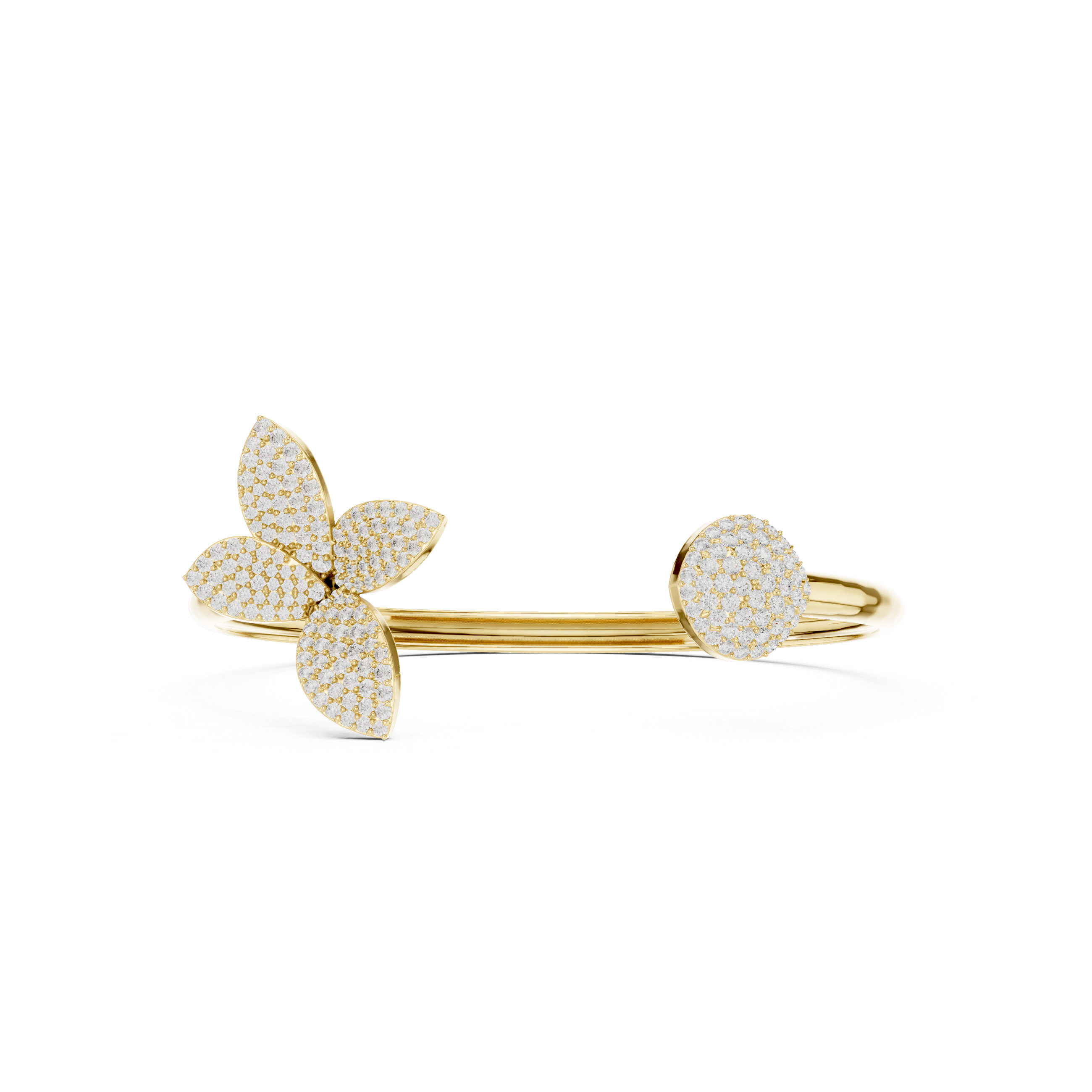 Diamond Flower Open Bangle Bracelet