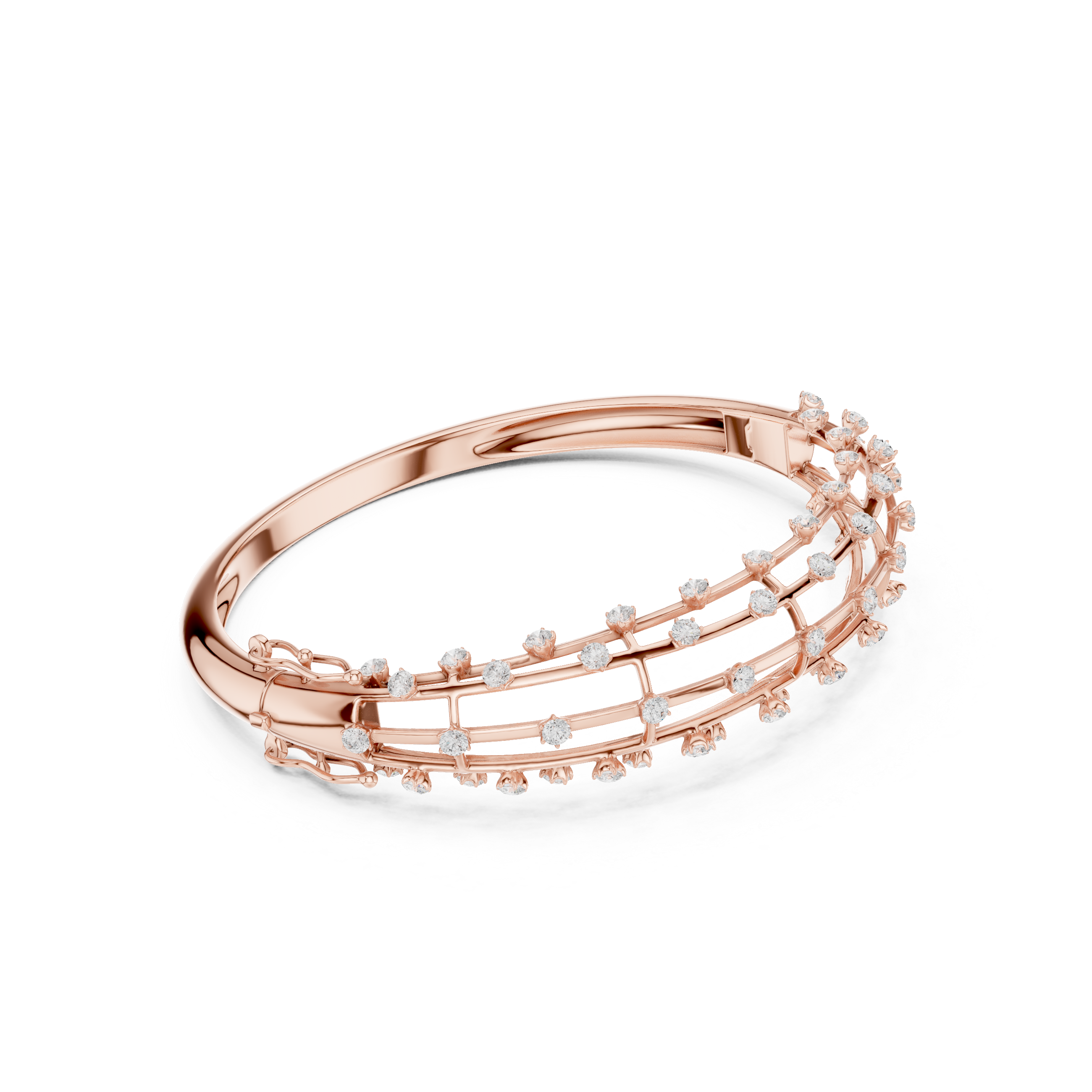 Double Row Diamond Cage Bangle Bracelet