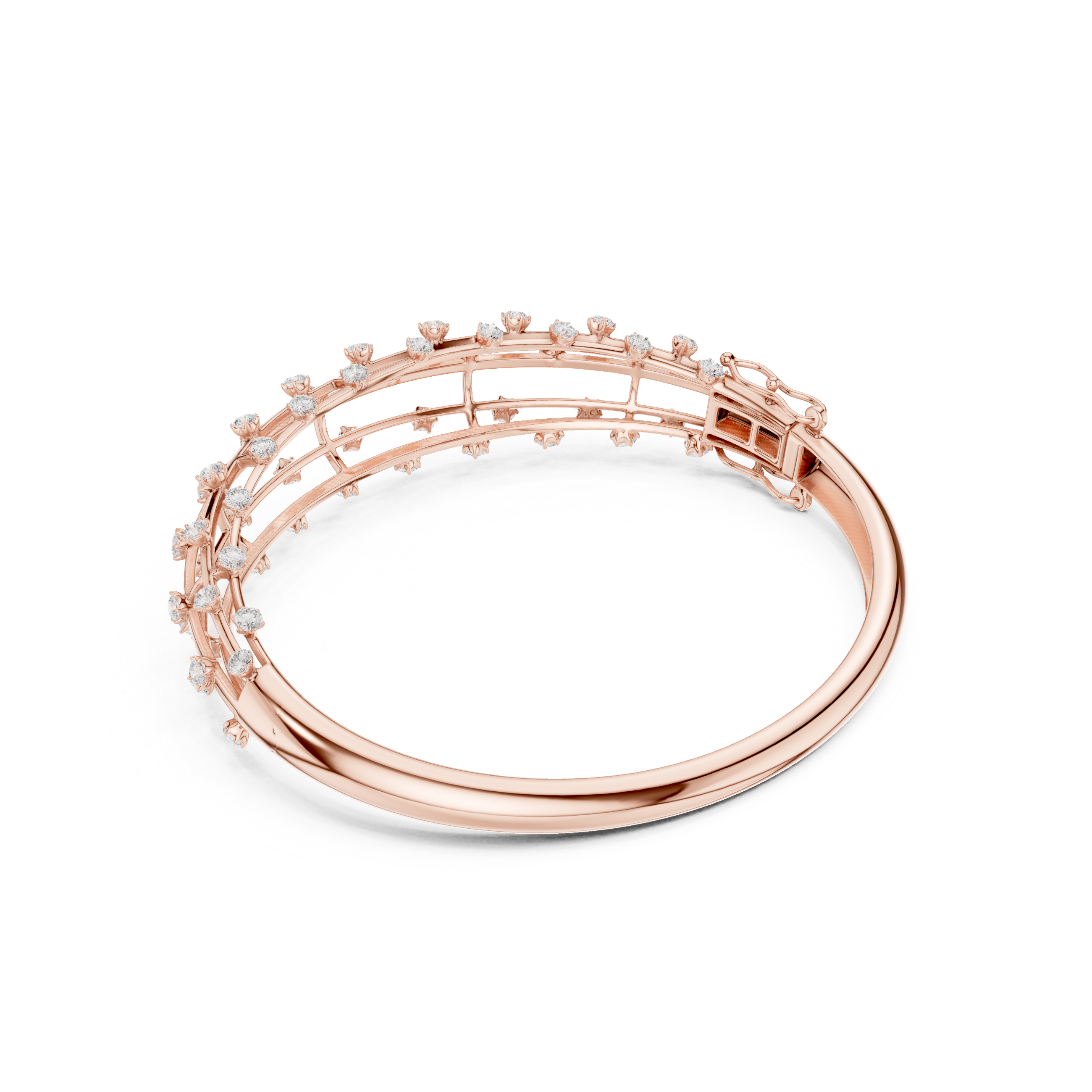 Double Row Diamond Cage Bangle Bracelet