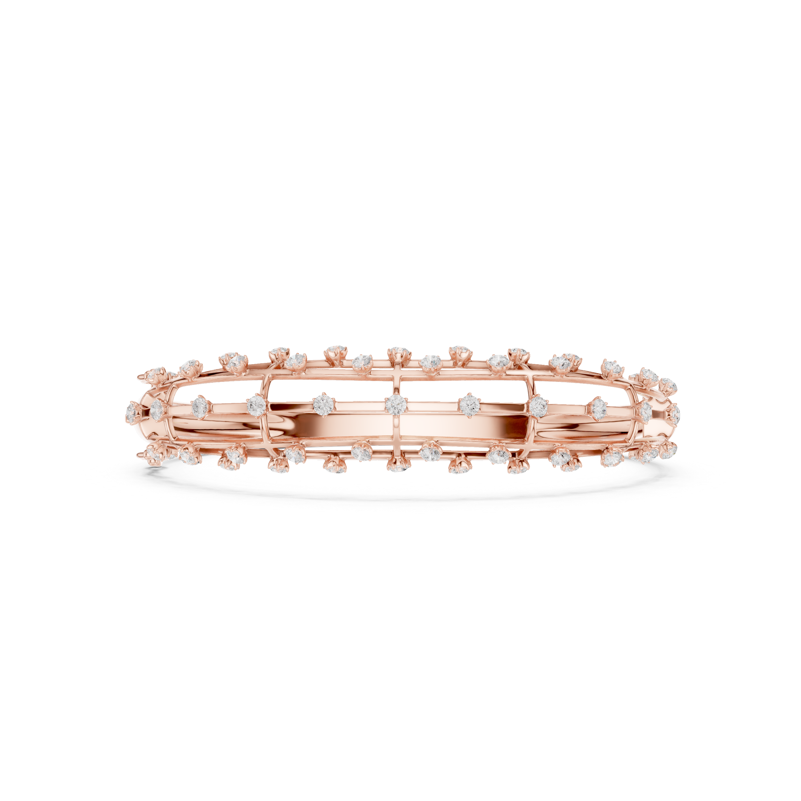 Double Row Diamond Cage Bangle Bracelet