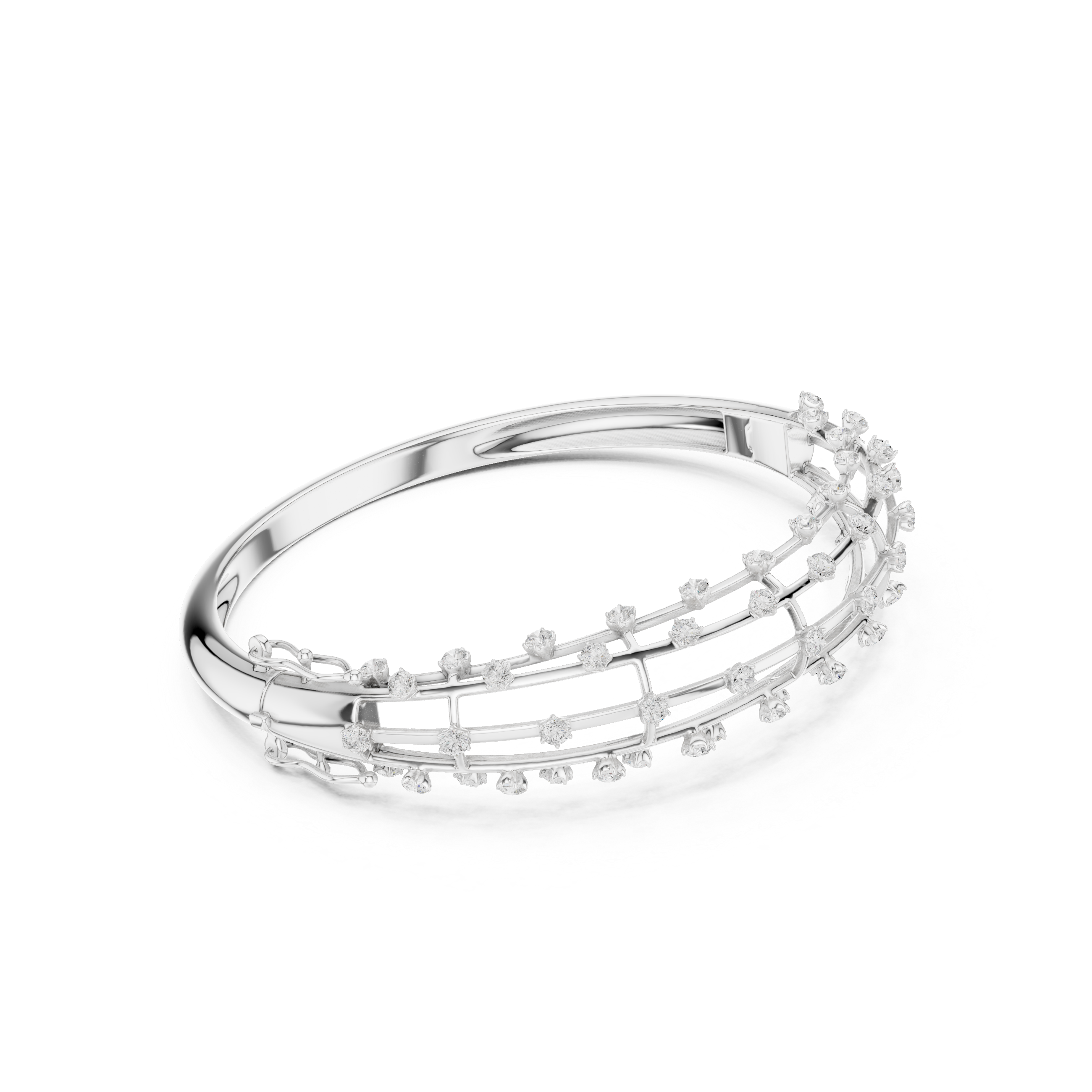 Double Row Diamond Cage Bangle Bracelet