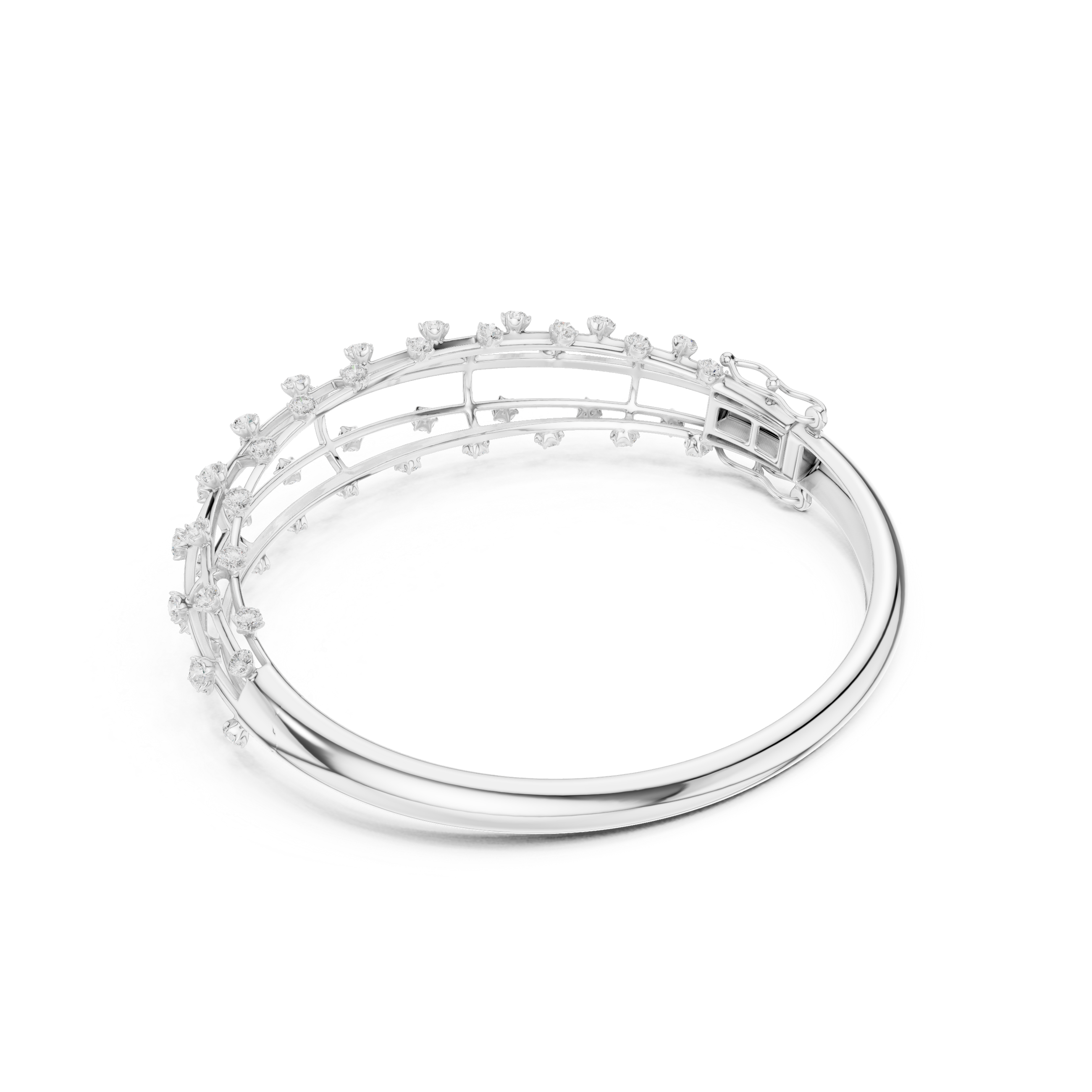 Double Row Diamond Cage Bangle Bracelet