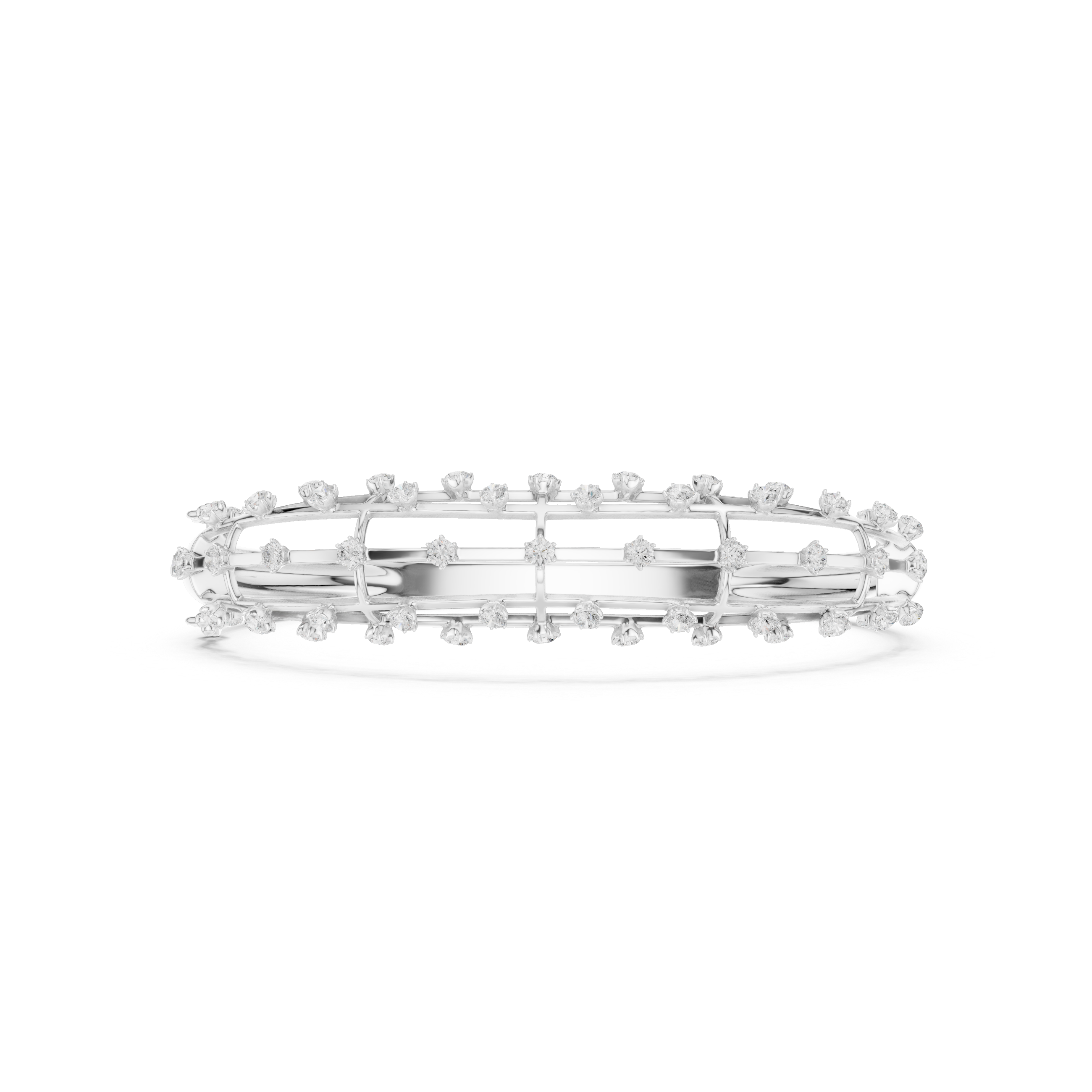 Double Row Diamond Cage Bangle Bracelet