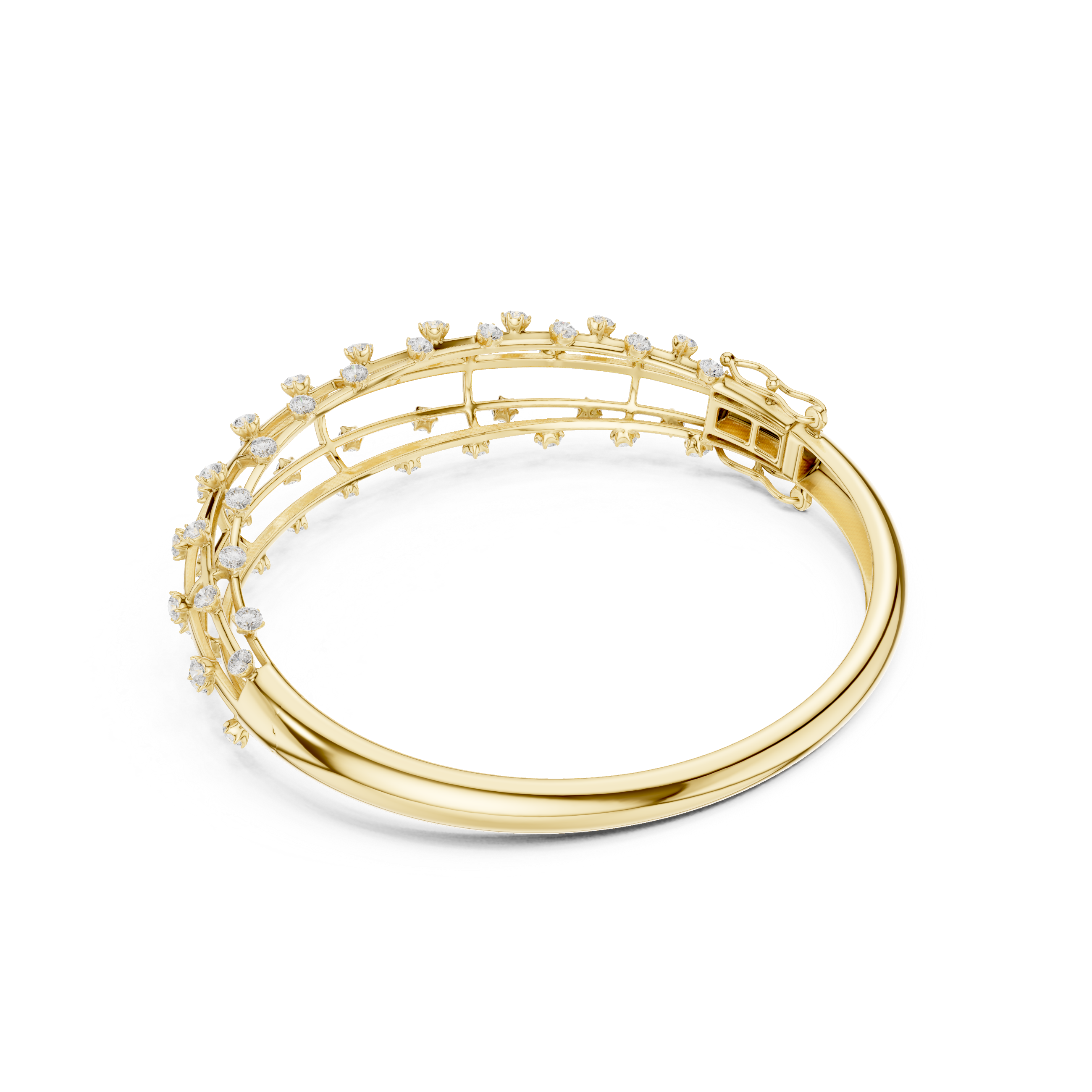 Double Row Diamond Cage Bangle Bracelet