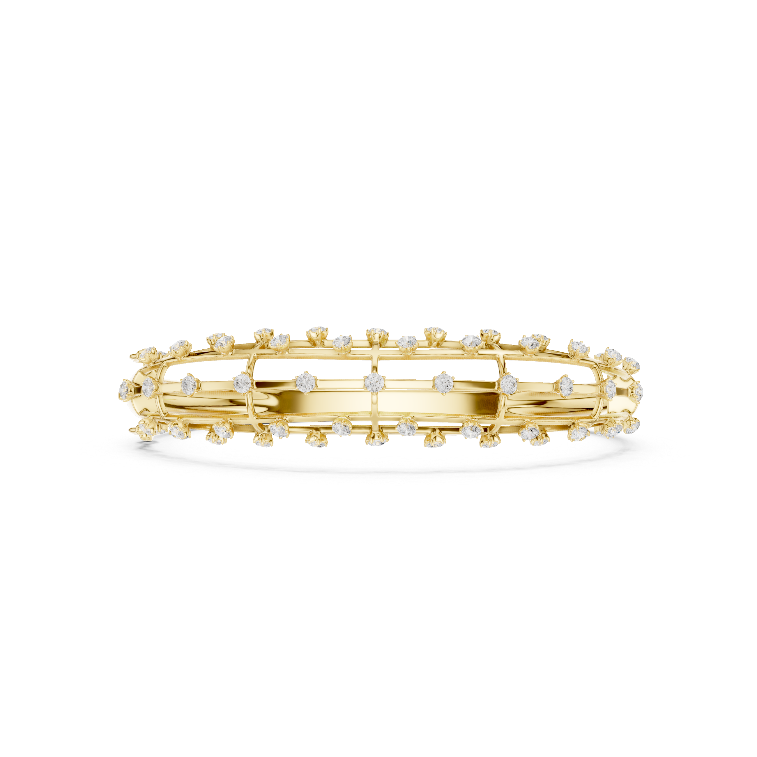 Double Row Diamond Cage Bangle Bracelet