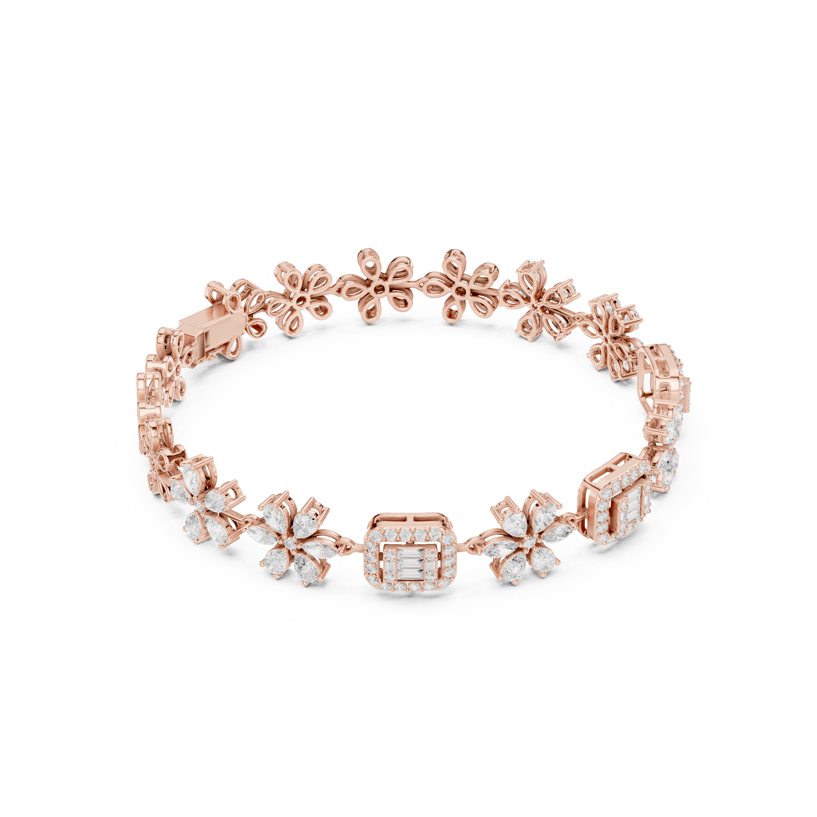 Floral Diamond Link Bracelet – Vintage Inspired Statement Elegance